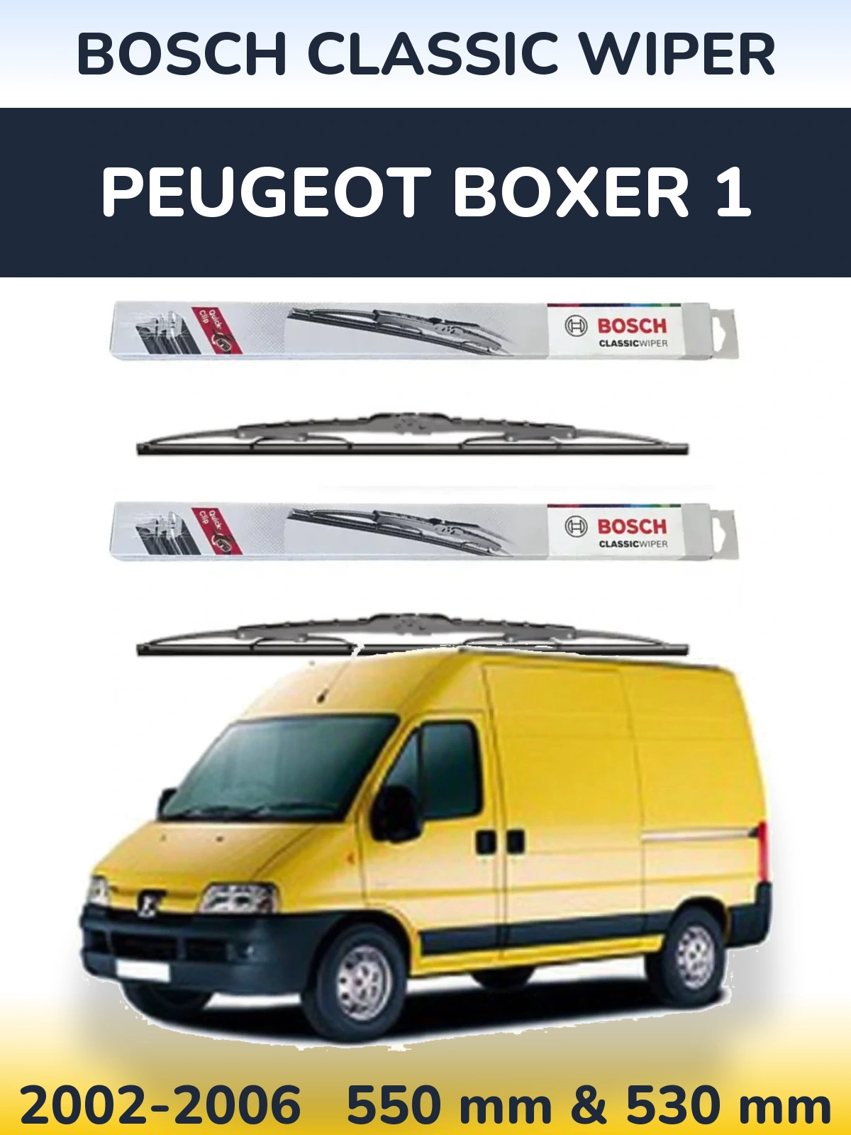 Комплект передніх щіток BOSCH Classic Wiper 550 & 530 мм для Peugeot Boxer 1 2002-2006