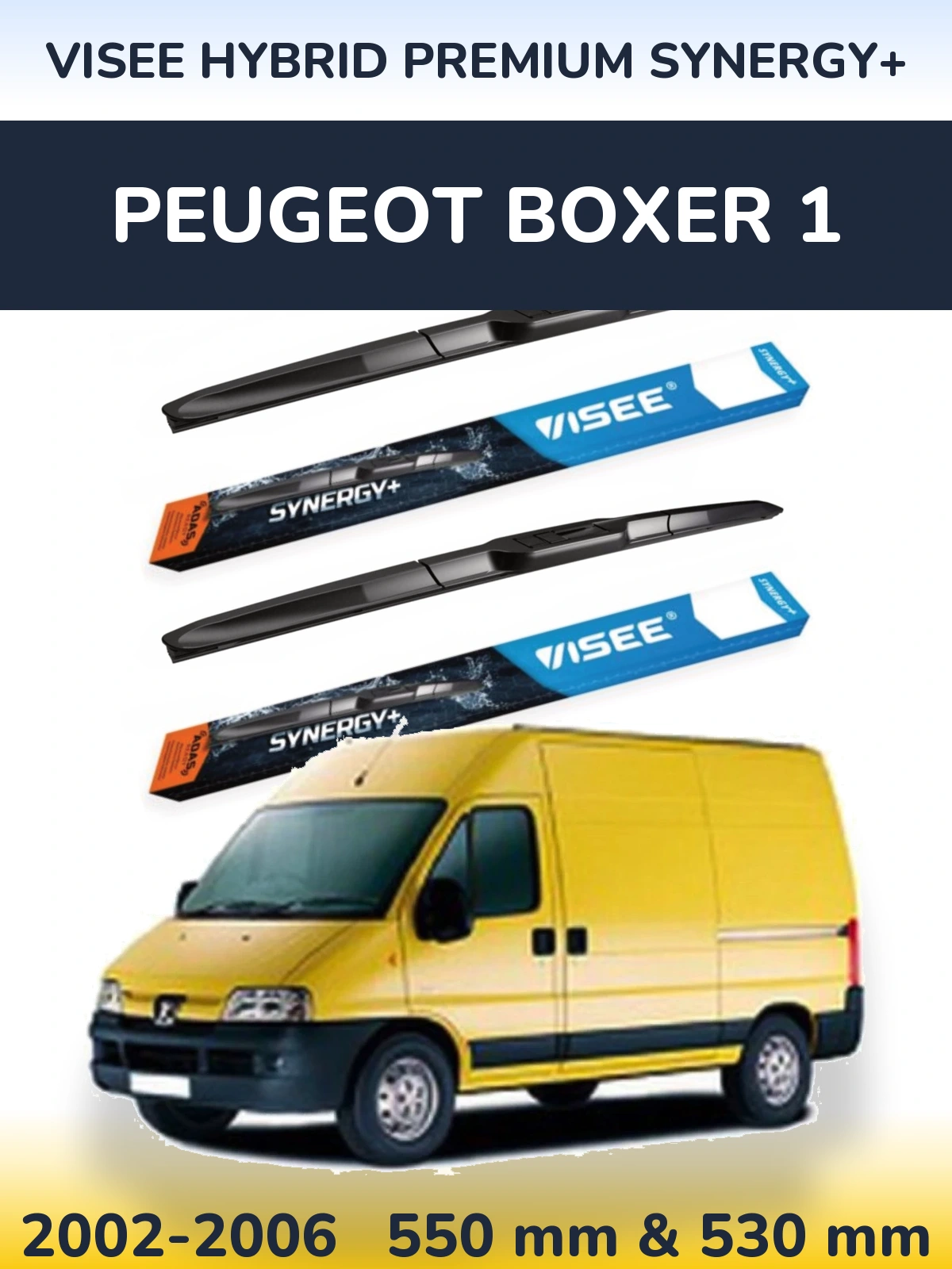 Komplet przednich wycieraczek VISEE HYBRID PREMIUM SYNERGY+ 550 & 530 mm do Peugeot Boxer 1 2002-2006