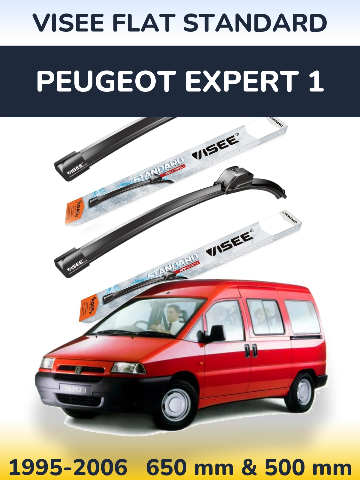Комплект передних дворников VISEE FLAT STANDARD 650 & 500 мм для Peugeot Expert 1 1995-2006