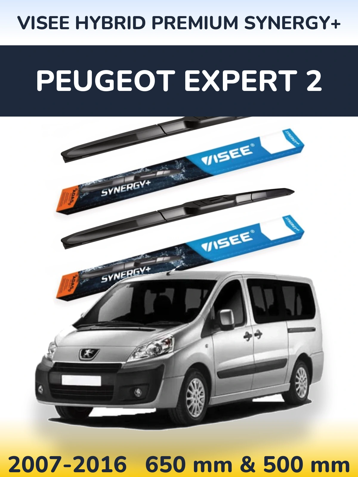 Front wiper blade set VISEE HYBRID PREMIUM SYNERGY+ 650 & 500 mm for Peugeot Expert 2 2007-2016