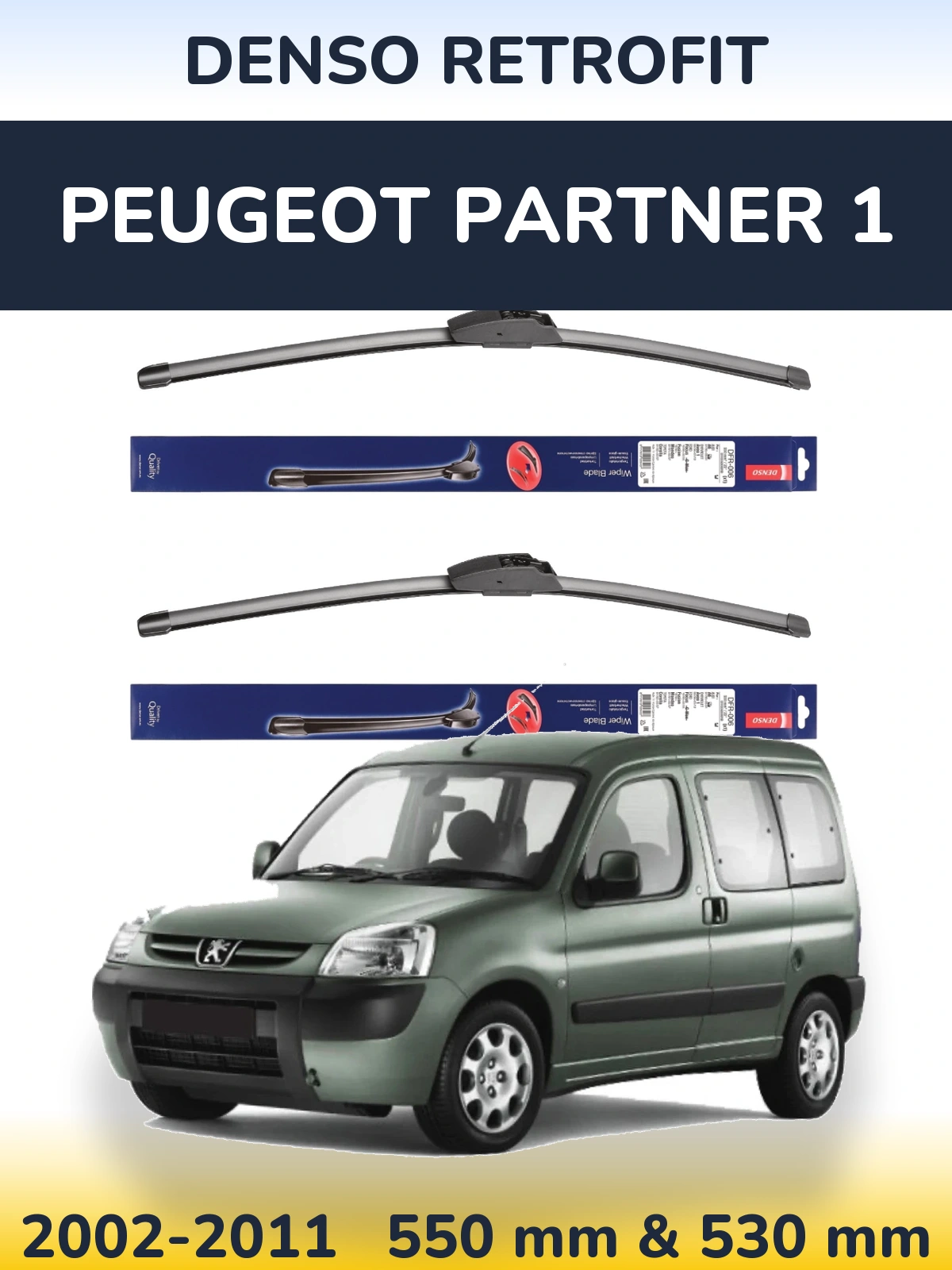 Комплект передних дворников Denso Retrofit 550 & 530 мм для Peugeot Partner 1 2002-2011