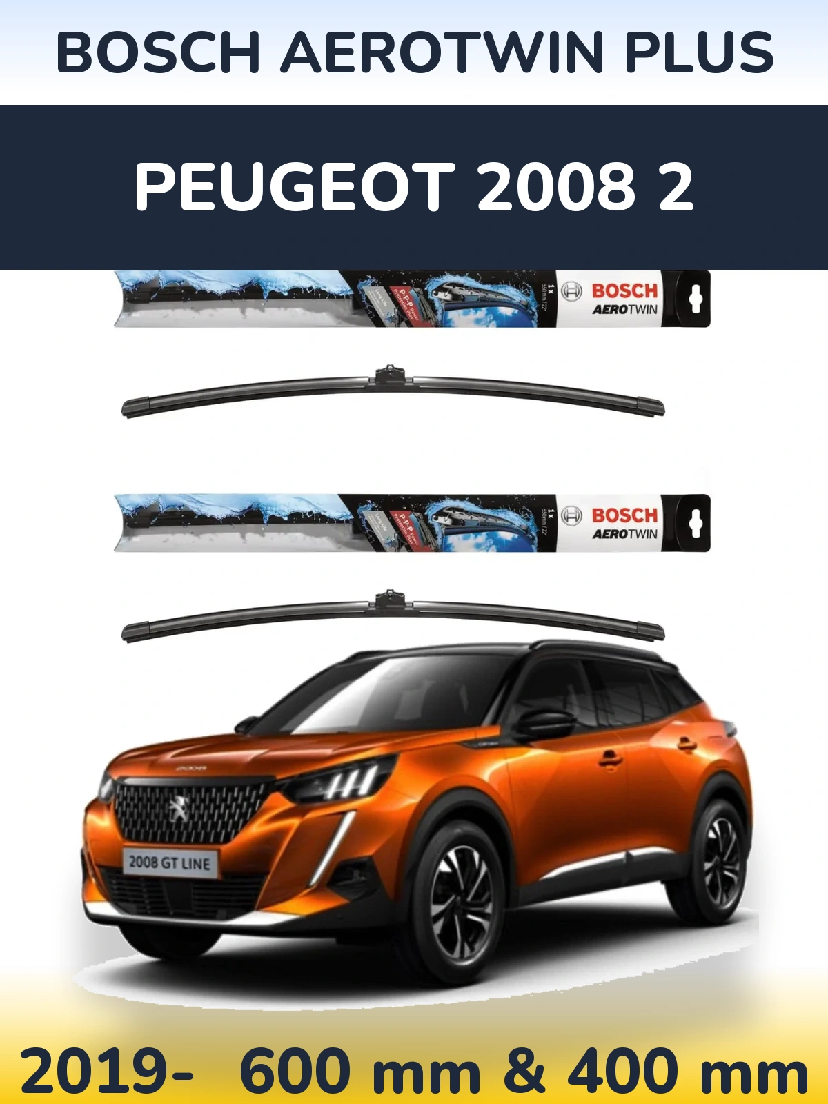 Комплект передніх щіток BOSCH AeroTwin Plus 600 & 400 мм для Peugeot 2008 2 2019-2026