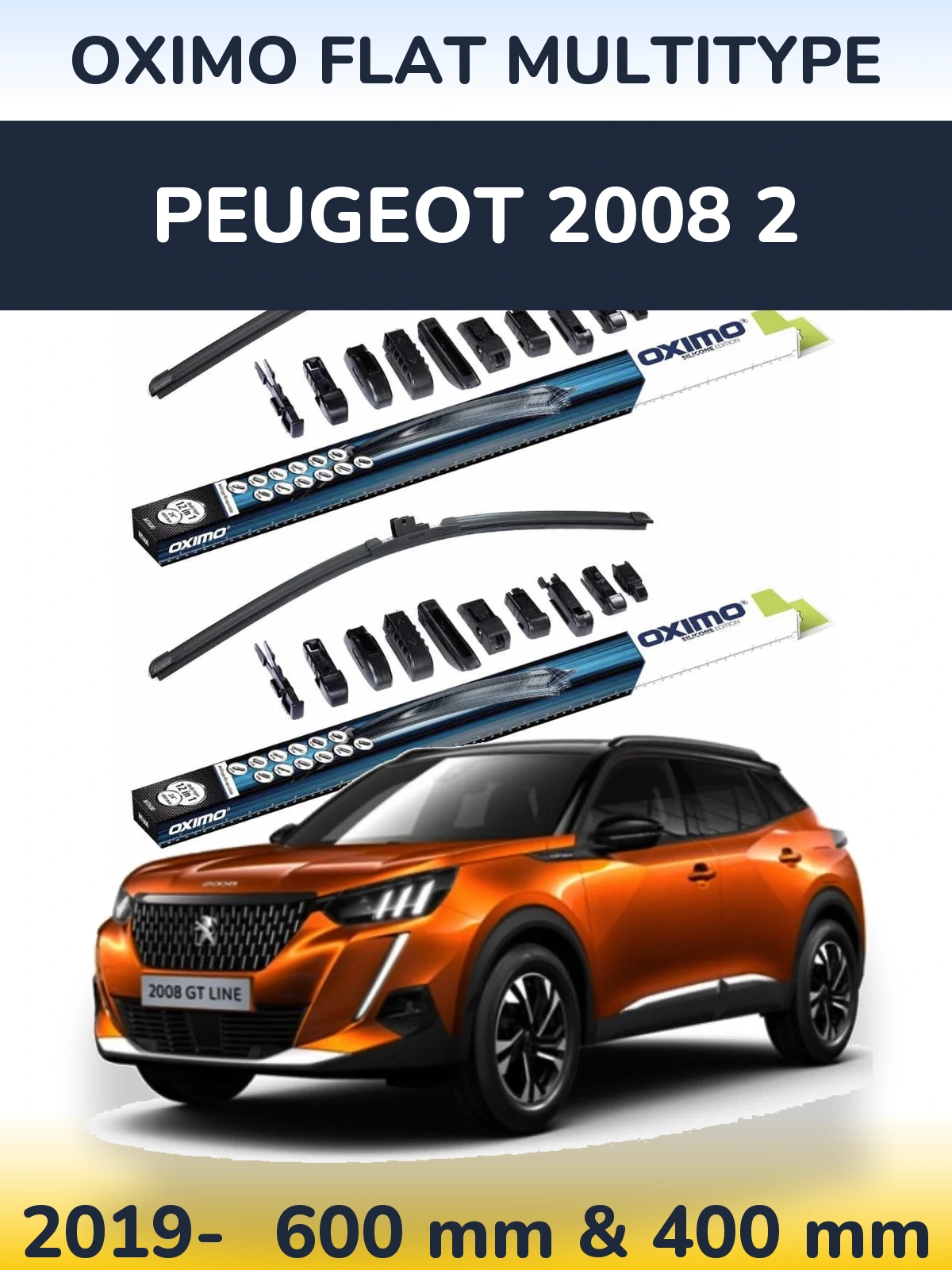 Front wiper blade set Oximo Flat MultiTypee 600 & 400 mm for Peugeot 2008 2 2019-2026