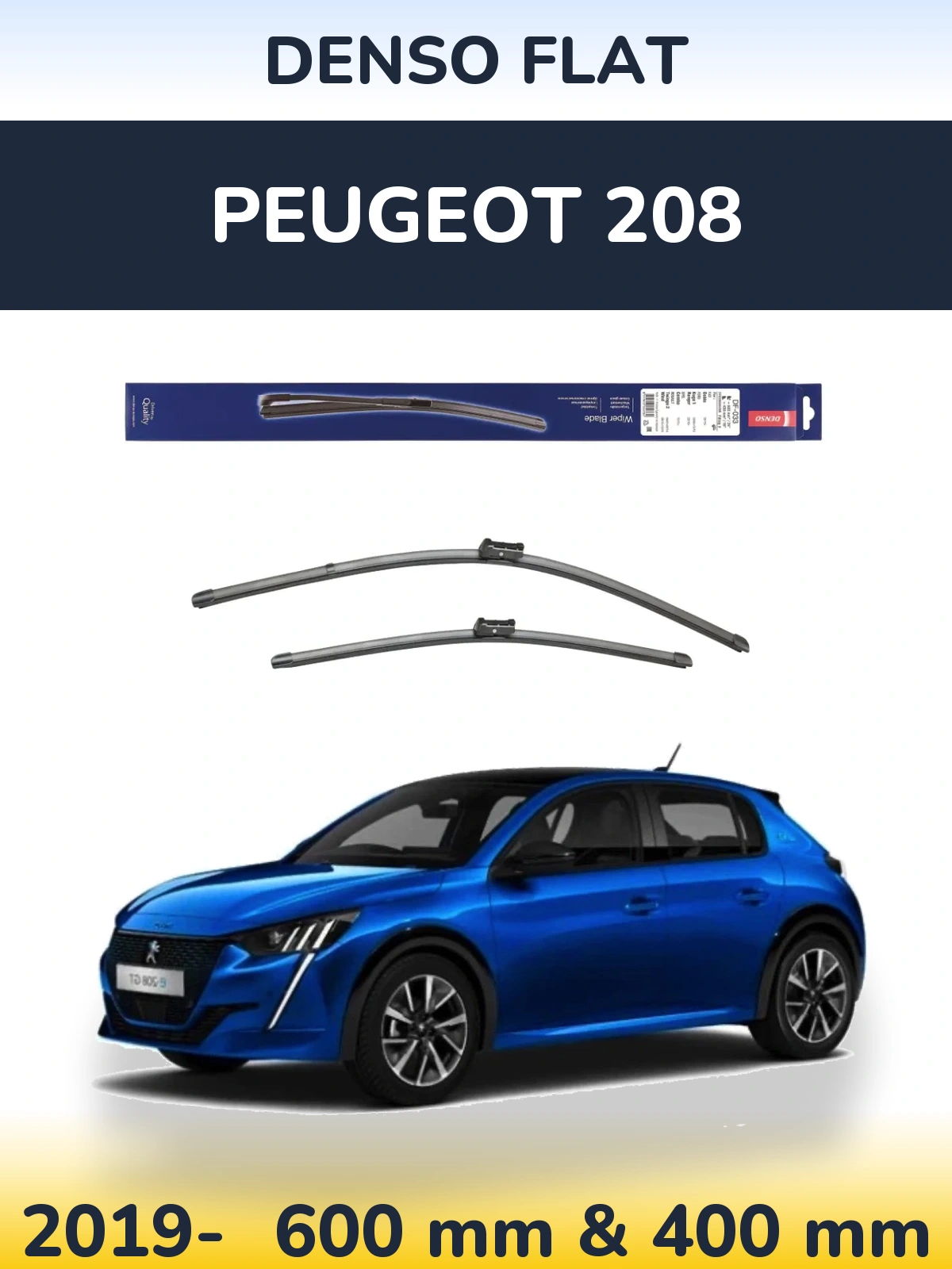 Комплект передних дворников Denso Flat 600 & 400 мм для Peugeot 208 2019-2026