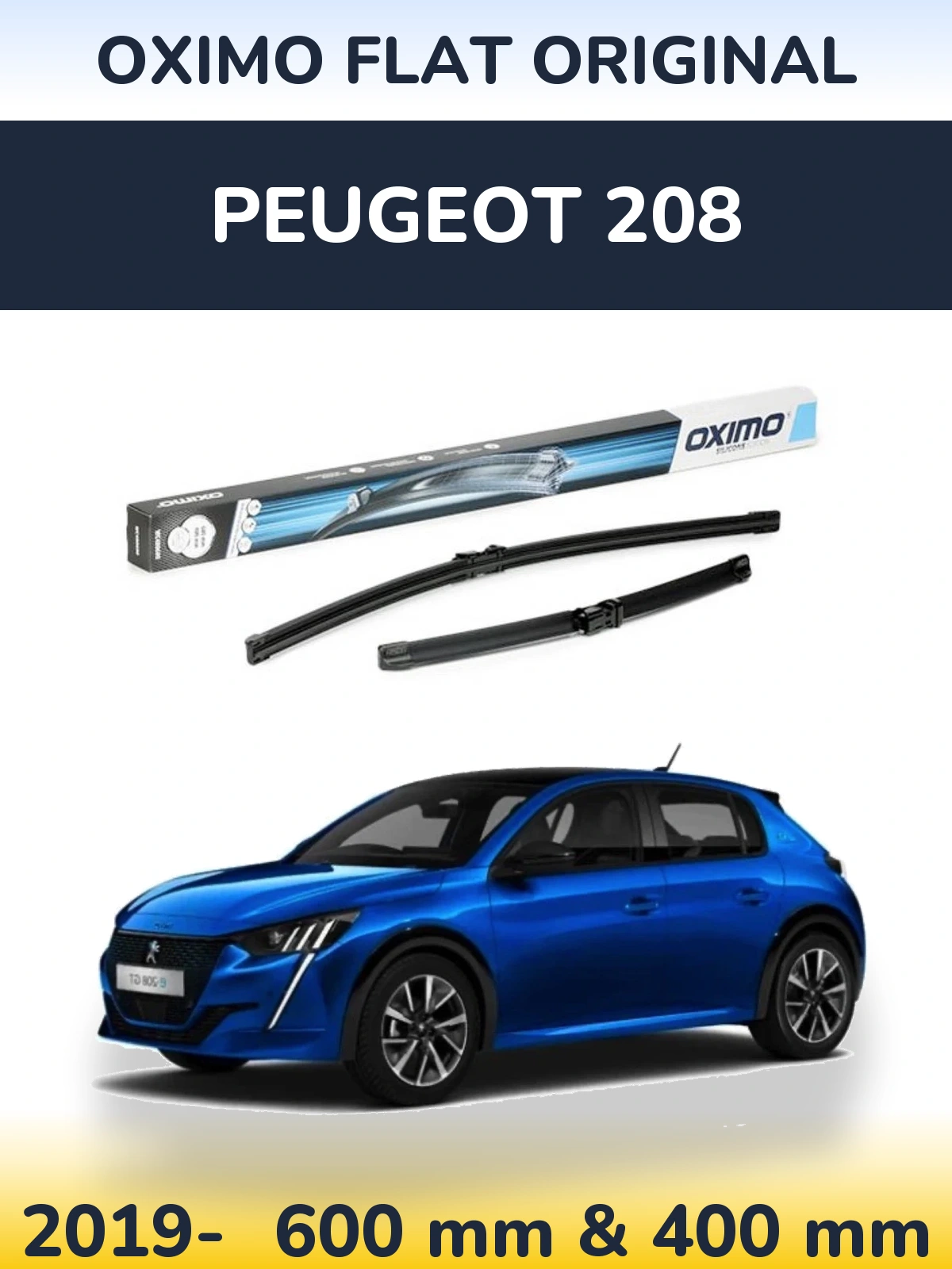 Комплект передних дворников Oximo Flat Original 600 & 400 мм для Peugeot 208 2019-2026