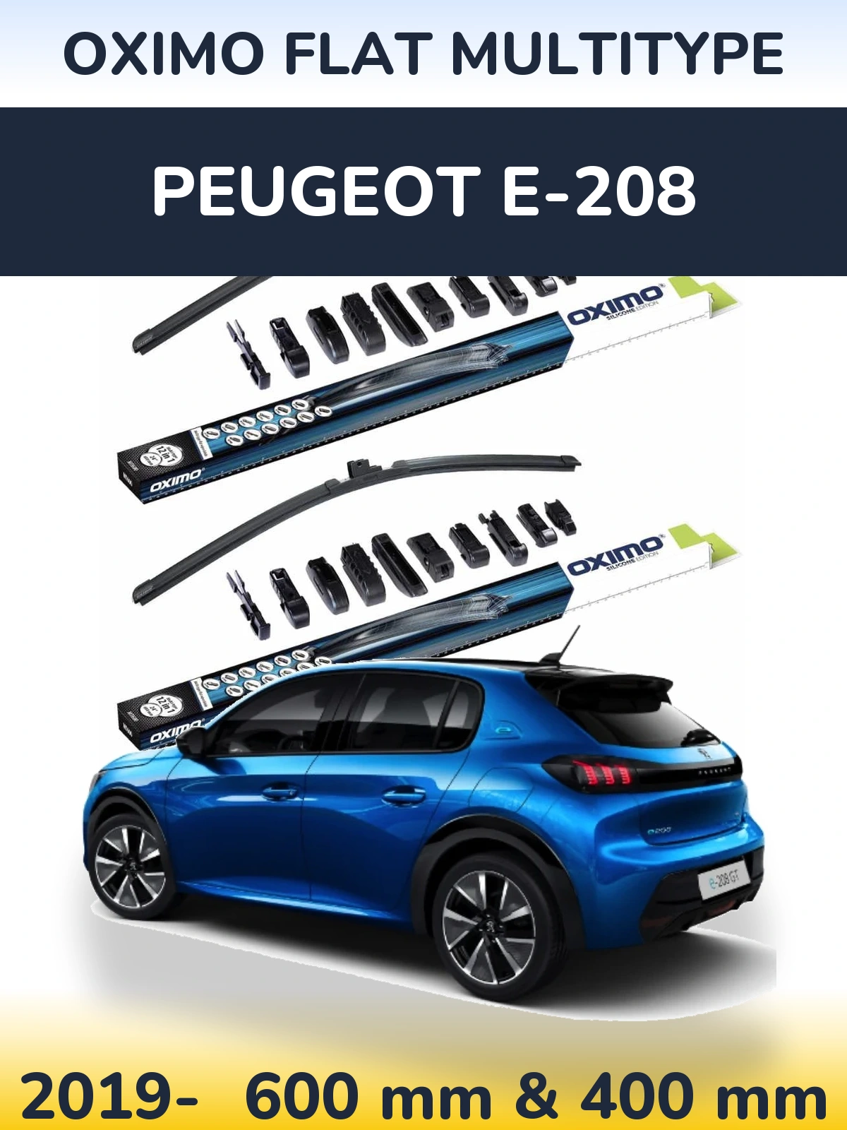 Komplet przednich wycieraczek Oximo Flat MultiType 600 & 400 mm do Peugeot e-208 2019-2026