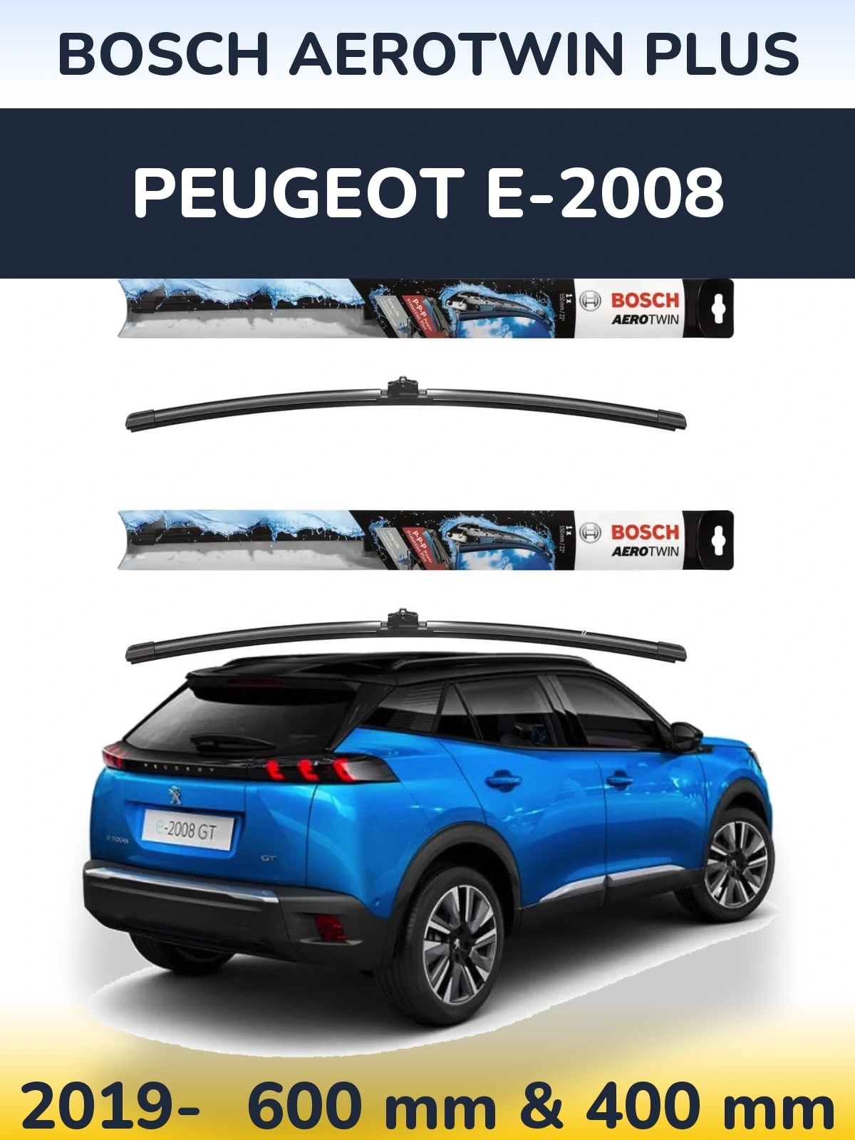 Комплект передних дворников BOSCH AeroTwin Plus 600 & 400 мм для Peugeot e-2008 2019-2026