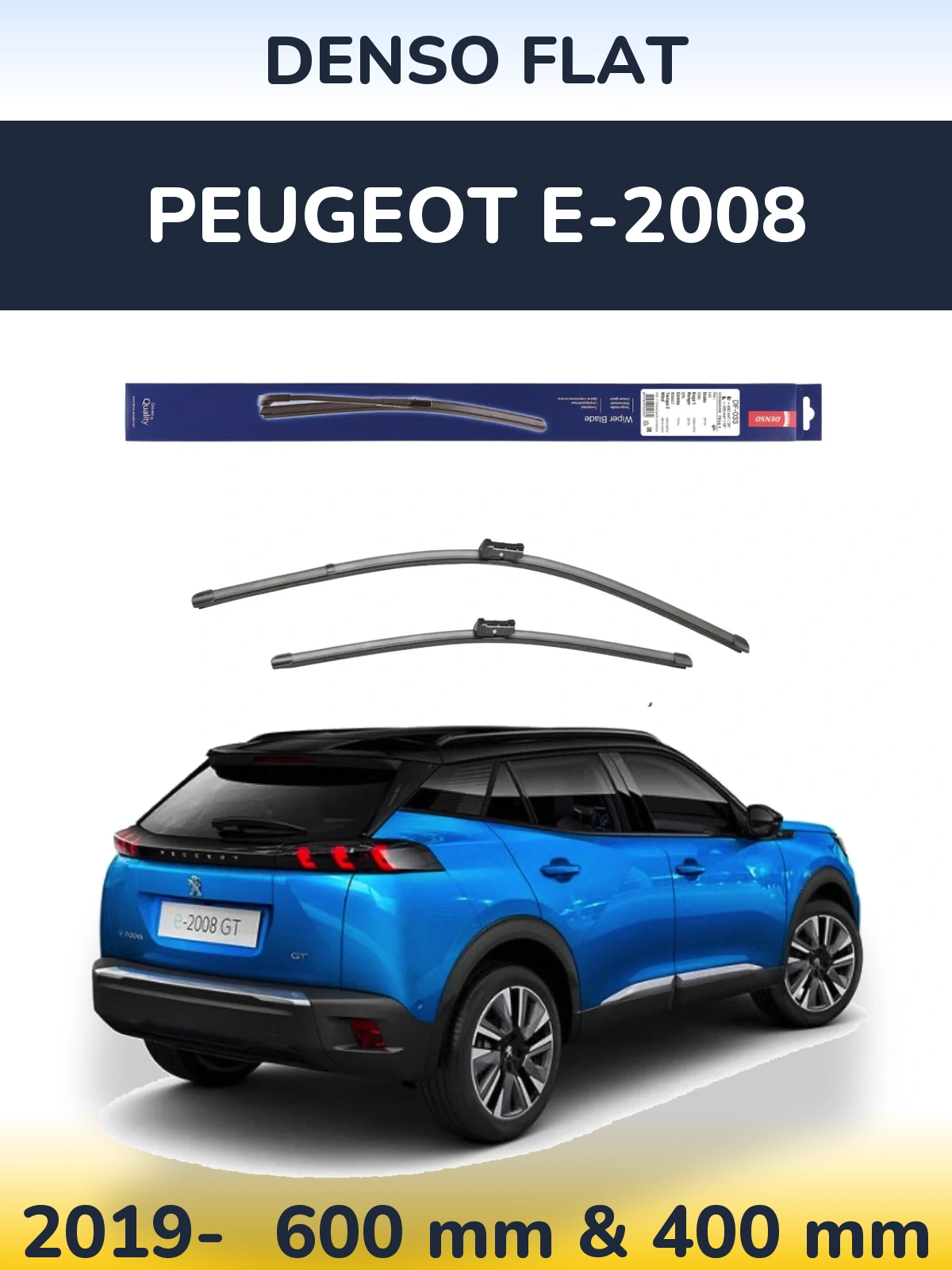 Front wiper blade set Denso Flat 600 & 400 mm for Peugeot e-2008 2019-2026
