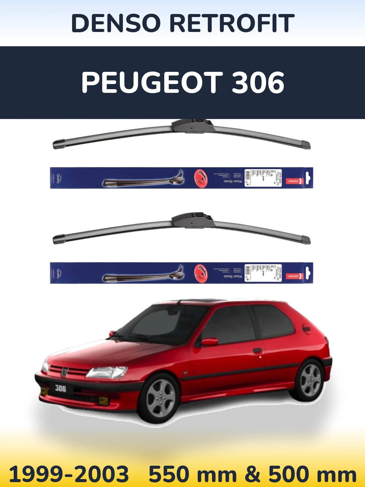 Комплект передних дворников Denso Retrofit 550 & 500 мм для Peugeot 306 1999-2003