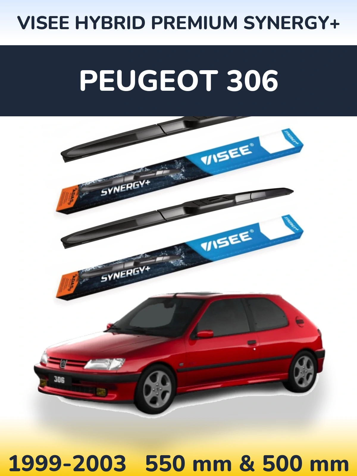 Комплект передніх щіток VISEE HYBRID PREMIUM SYNERGY+ 550 & 500 мм для Peugeot 306 1999-2003