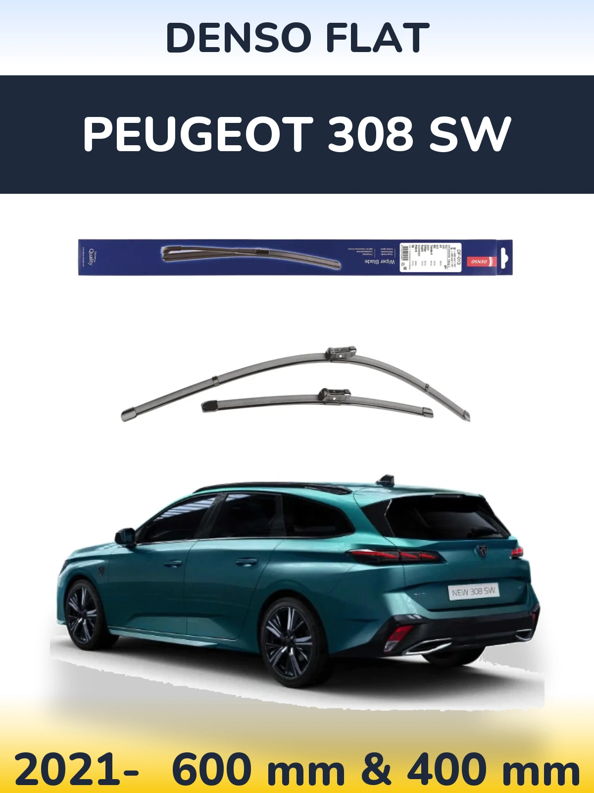 Комплект передних дворников Denso Flat 600 & 380 мм для Peugeot 308 SW 2021-2026