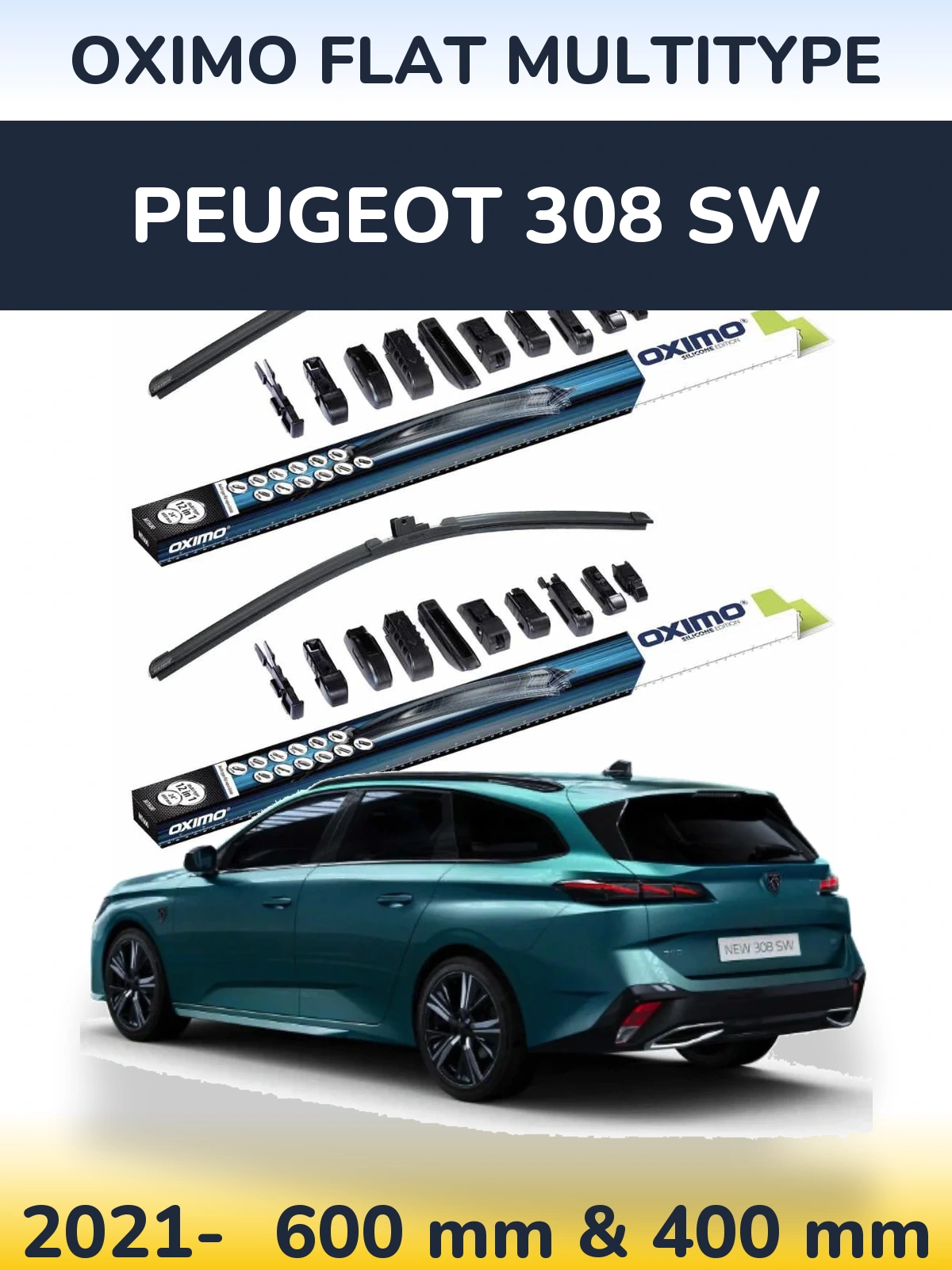 Komplet przednich wycieraczek Oximo Flat MultiType 600 & 400 mm do Peugeot 308 SW 2021-2026