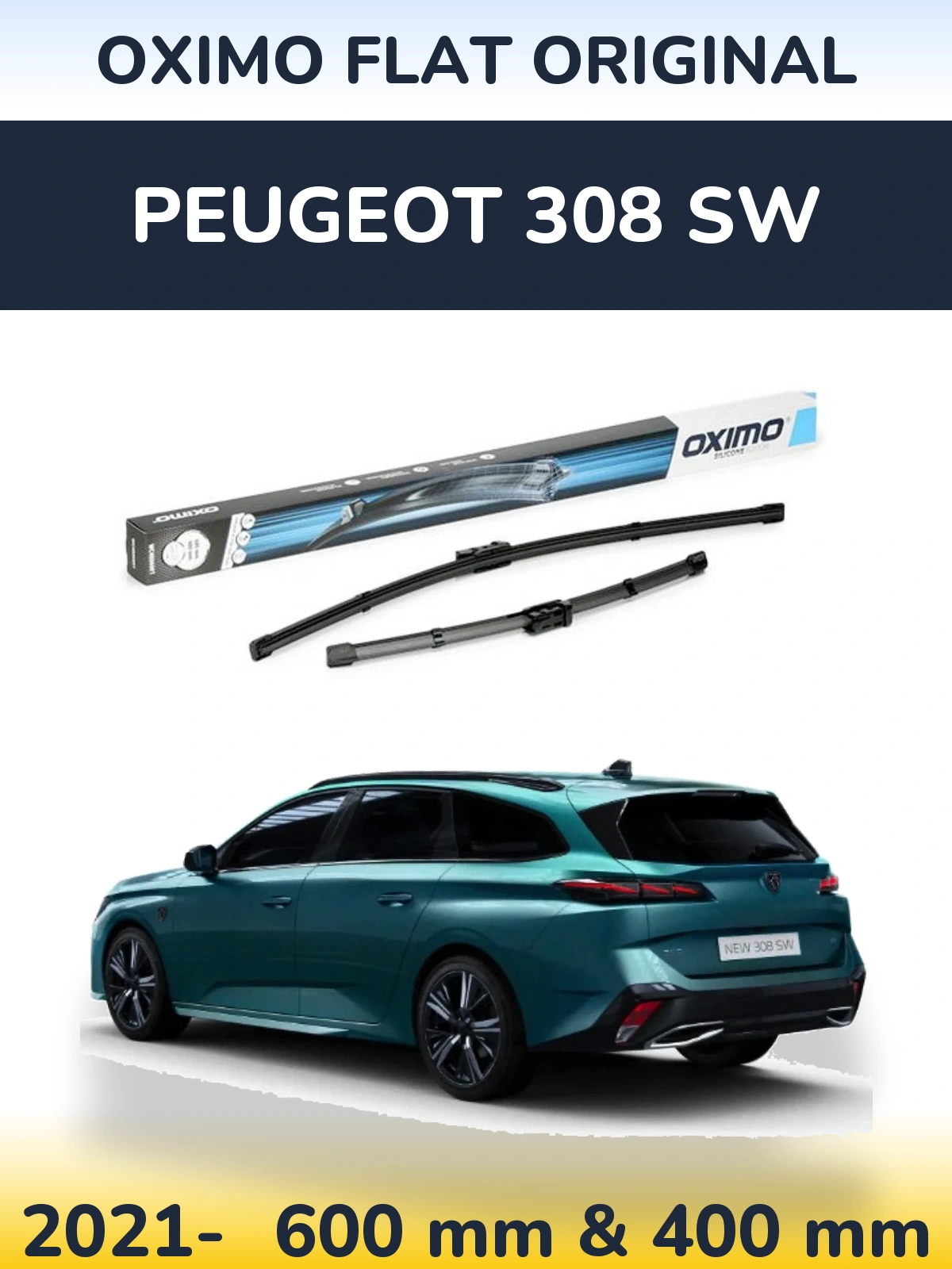 Комплект передних дворников Oximo Flat Original 600 & 400 мм для Peugeot 308 SW 2021-2026