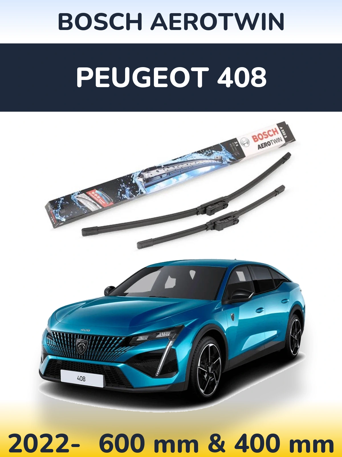 Комплект передніх щіток BOSCH AeroTwin 600 & 400 мм для Peugeot 408 2022-2026