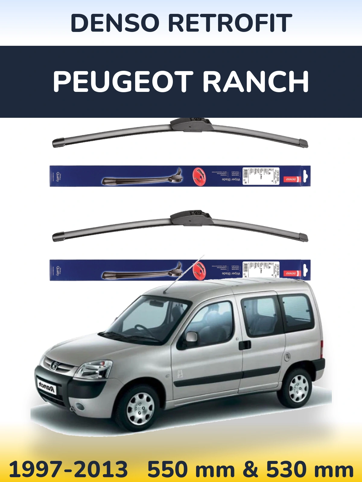 Комплект передних дворников Denso Retrofit 550 & 530 мм для Peugeot Ranch 1997-2013