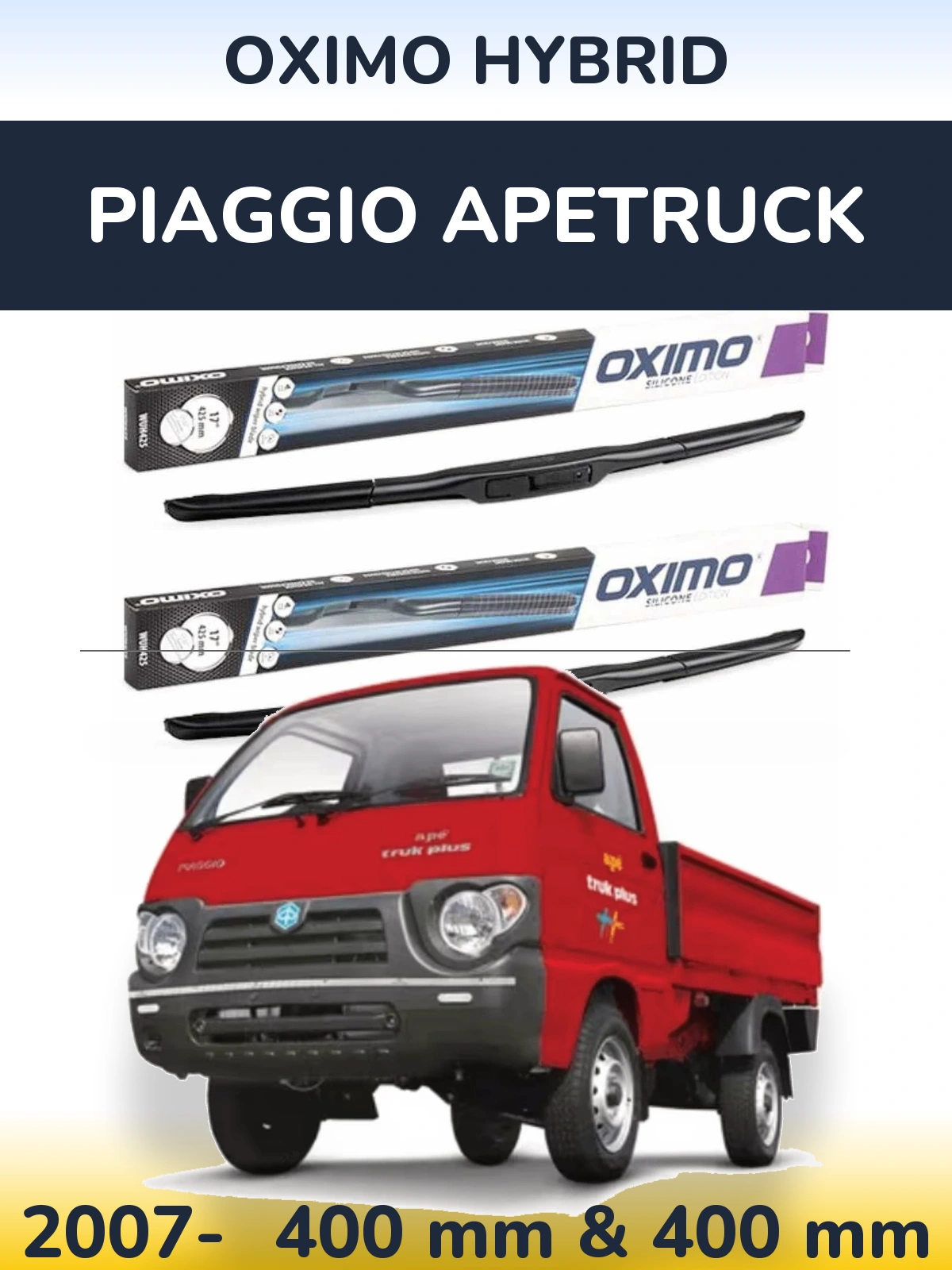 Комплект передніх щіток Oximo Hybrid 400 & 400 мм для Piaggio Apetruck 2007-2026