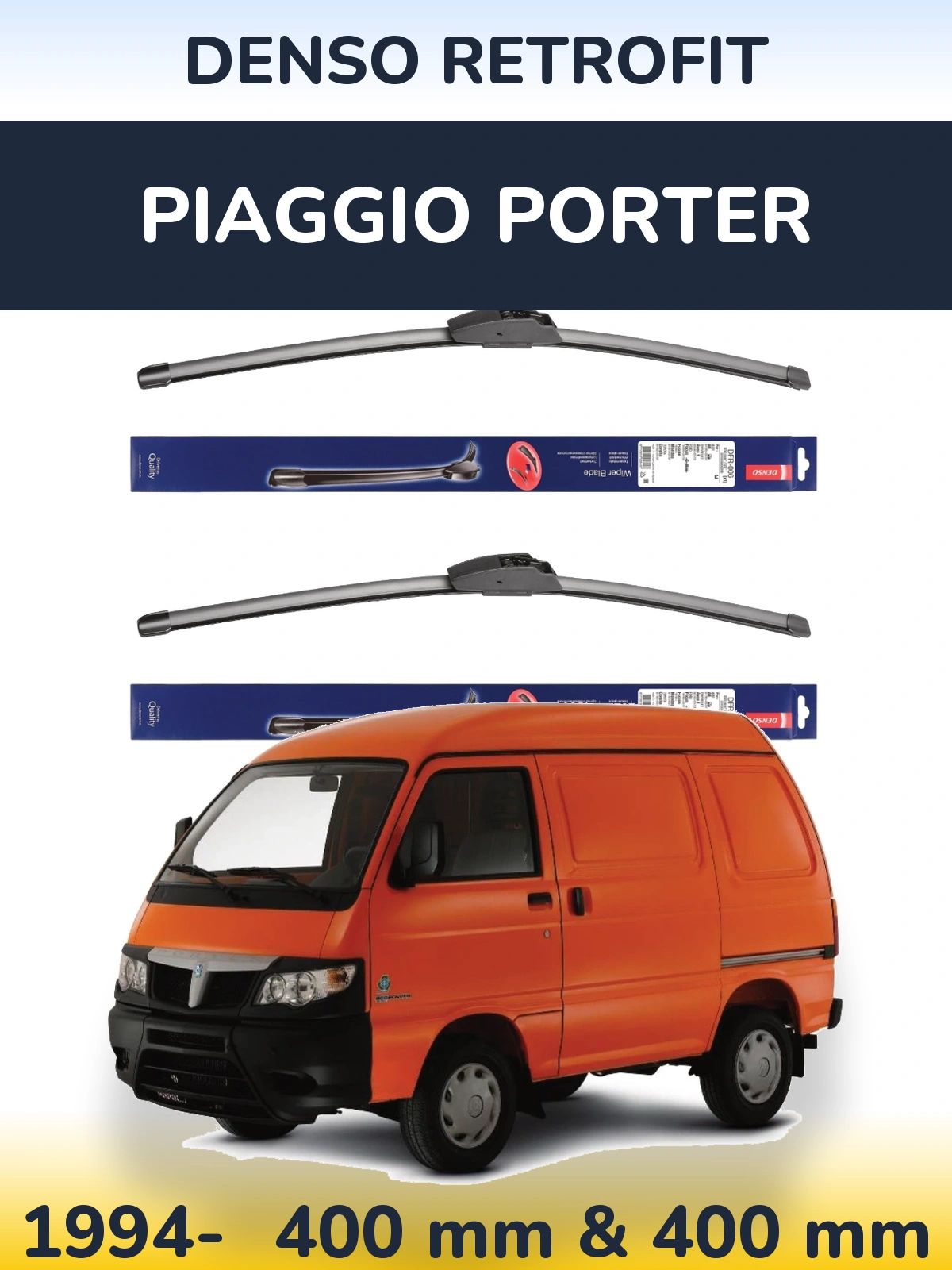 Комплект передних дворников Denso Retrofit 400 & 400 мм для Piaggio Porter 1994-2026