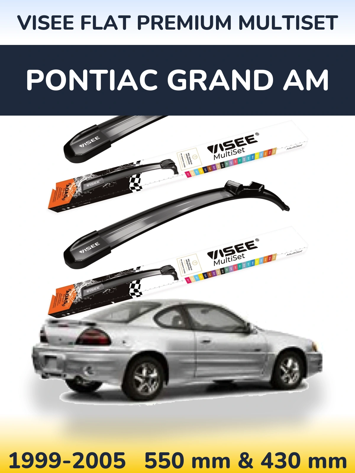 Front wiper blade set VISEE FLAT PREMIUM MultiSet 550 & 430 mm for Pontiac Grand AM 1999-2005