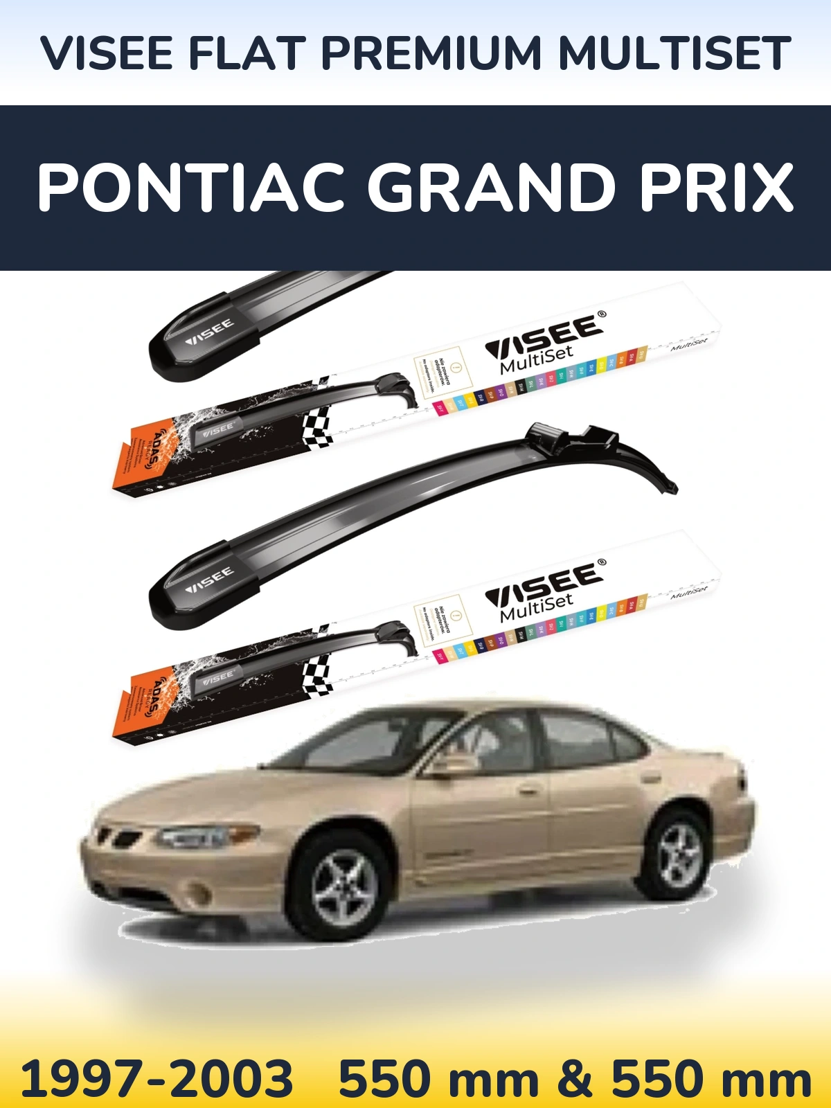 Комплект передних дворников VISEE FLAT PREMIUM MultiSet 550 & 550 мм для Pontiac Grand Prix 1997-2003