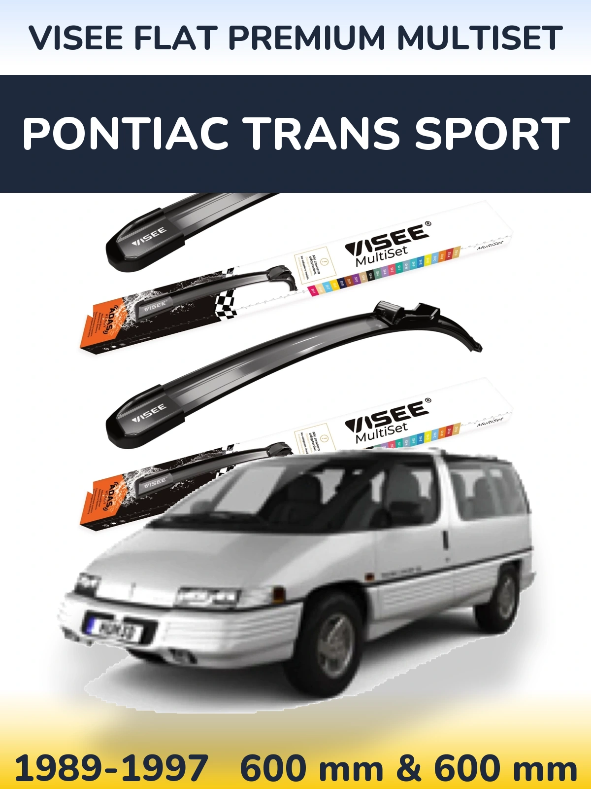 Комплект передних дворников VISEE FLAT PREMIUM MultiSet 600 & 600 мм для Pontiac Trans Sport 1989-1997