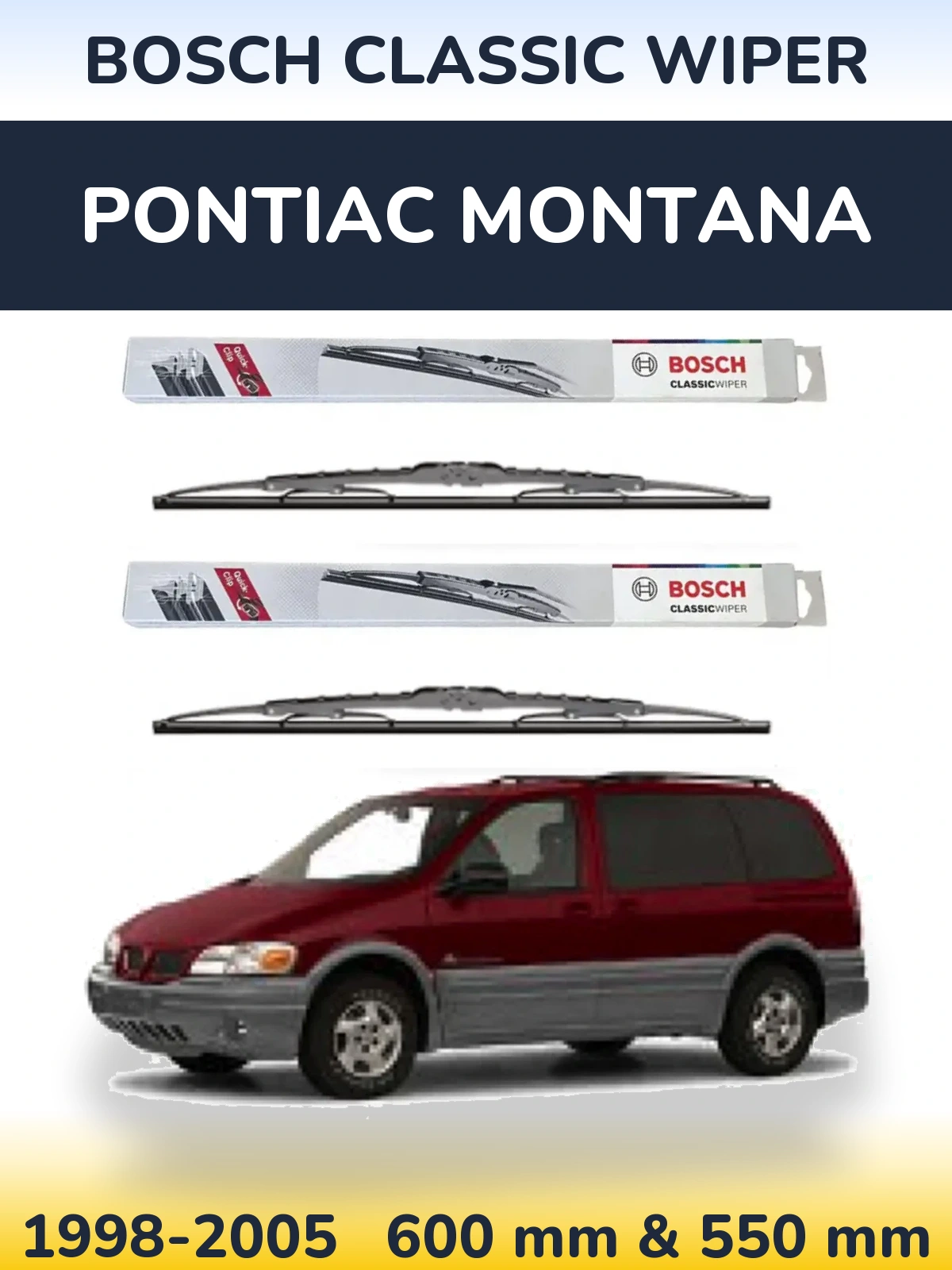 Комплект передніх щіток BOSCH Classic Wiper 600 & 550 мм для Pontiac Montana 1998-2005