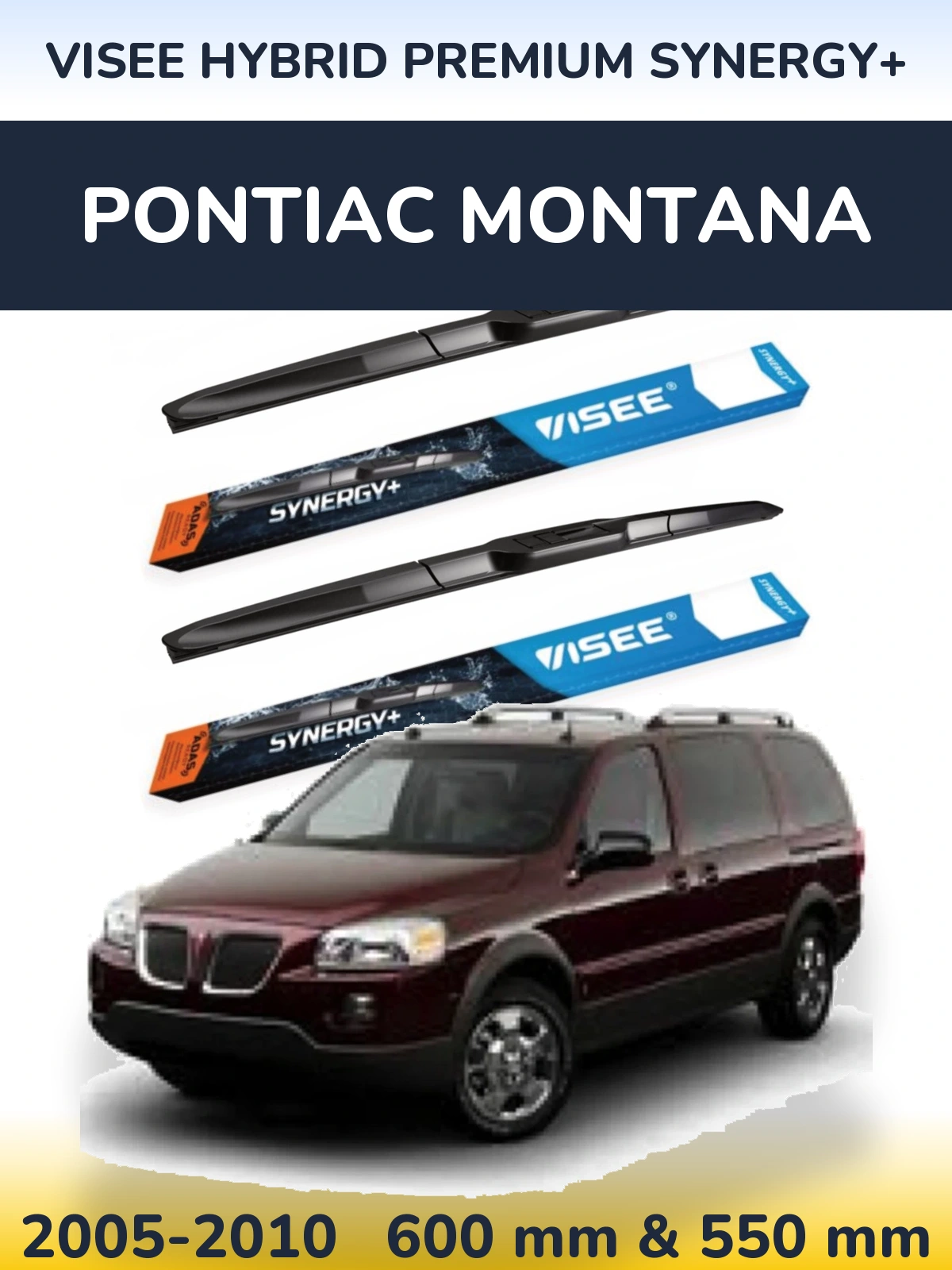 Комплект передних дворников VISEE HYBRID PREMIUM SYNERGY+ 600 & 550 мм для Pontiac Montana 2005-2010