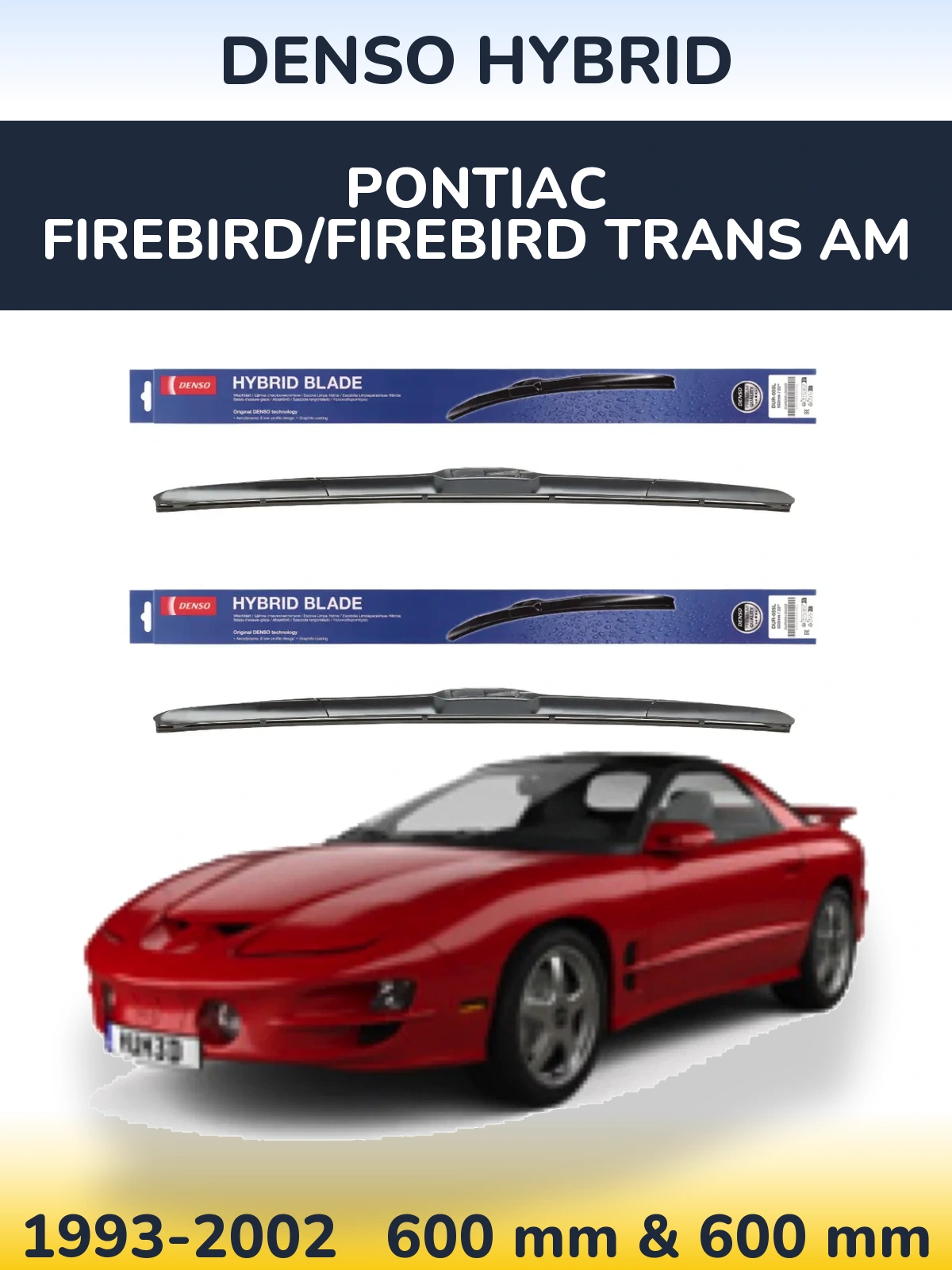 Komplet przednich wycieraczek Denso Hybrid 600 & 600 mm do Pontiac Firebird/Firebird Trans Am 1993-2002
