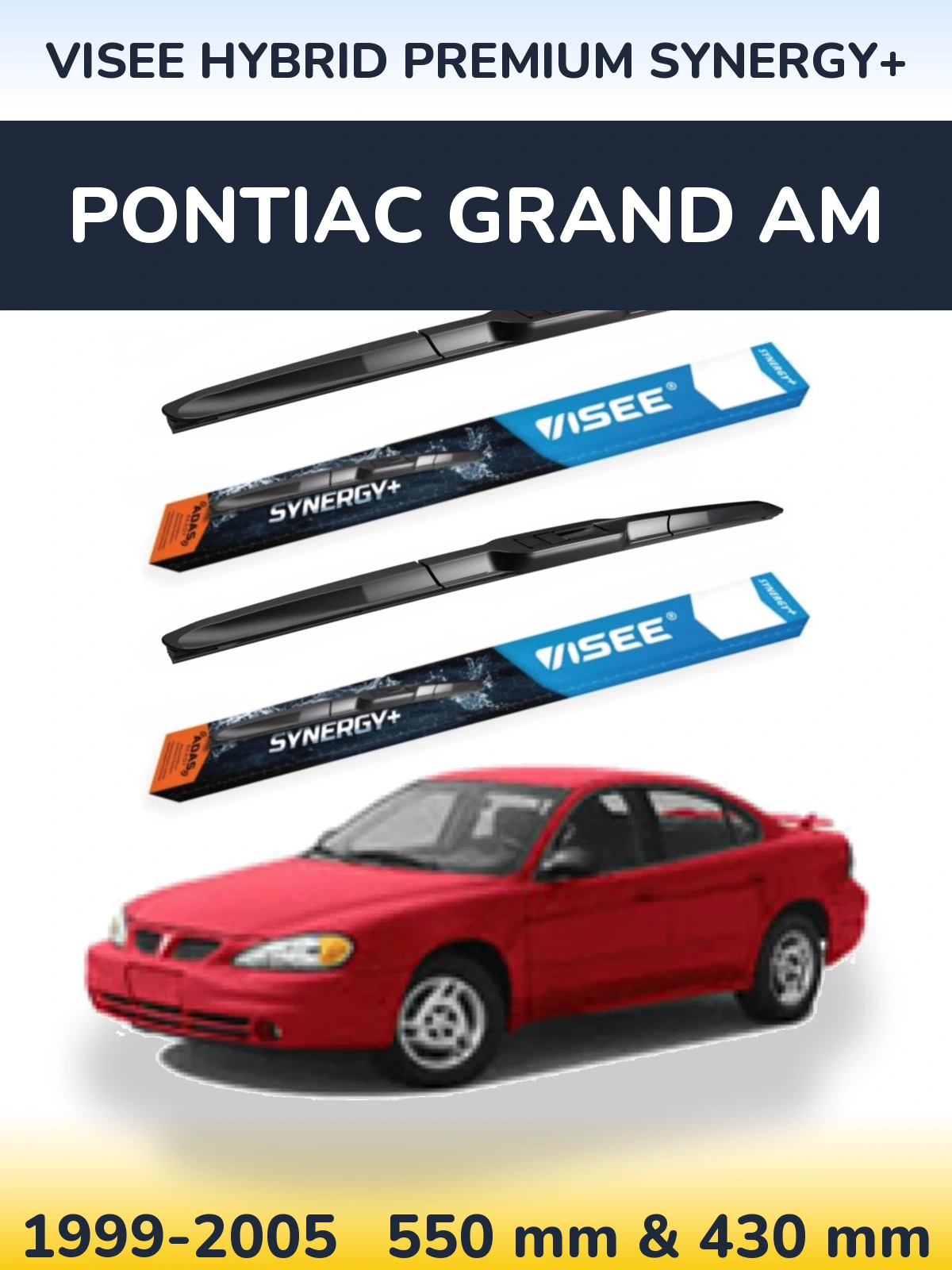 Front wiper blade set VISEE HYBRID PREMIUM SYNERGY+ 550 & 430 mm for Pontiac Grand AM 1999-2005