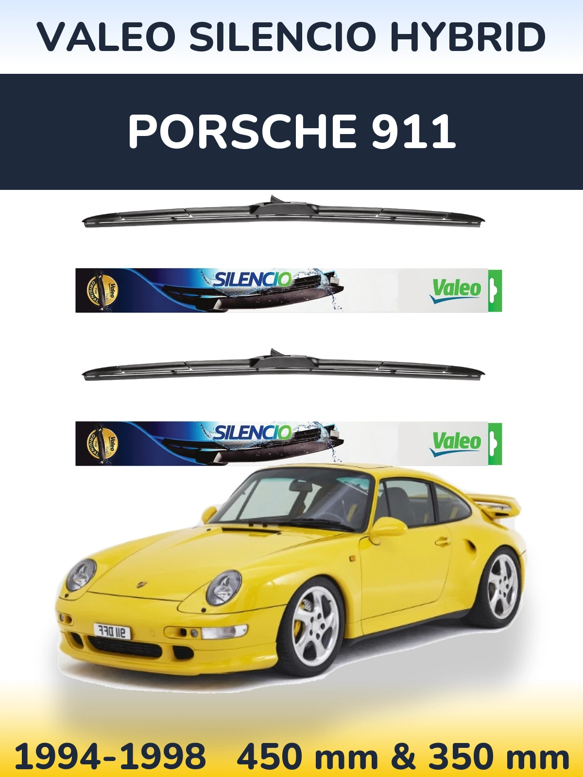 Komplet przednich wycieraczek Valeo Silencio Hybrid 450 & 350 mm do Porsche 911 1994-1998