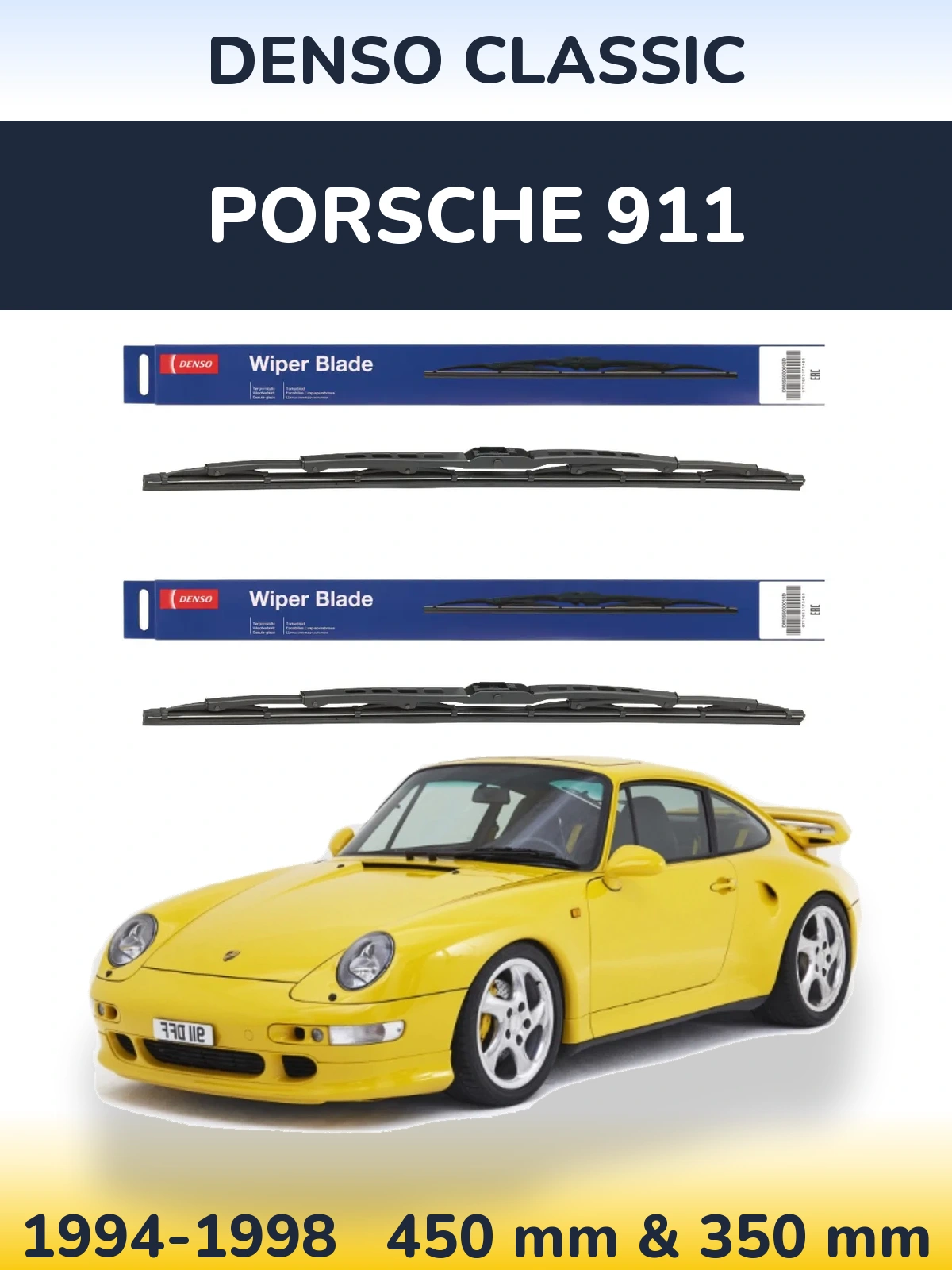 Комплект передних дворников Denso Classic 450 & 350 мм для Porsche 911 1994-1998