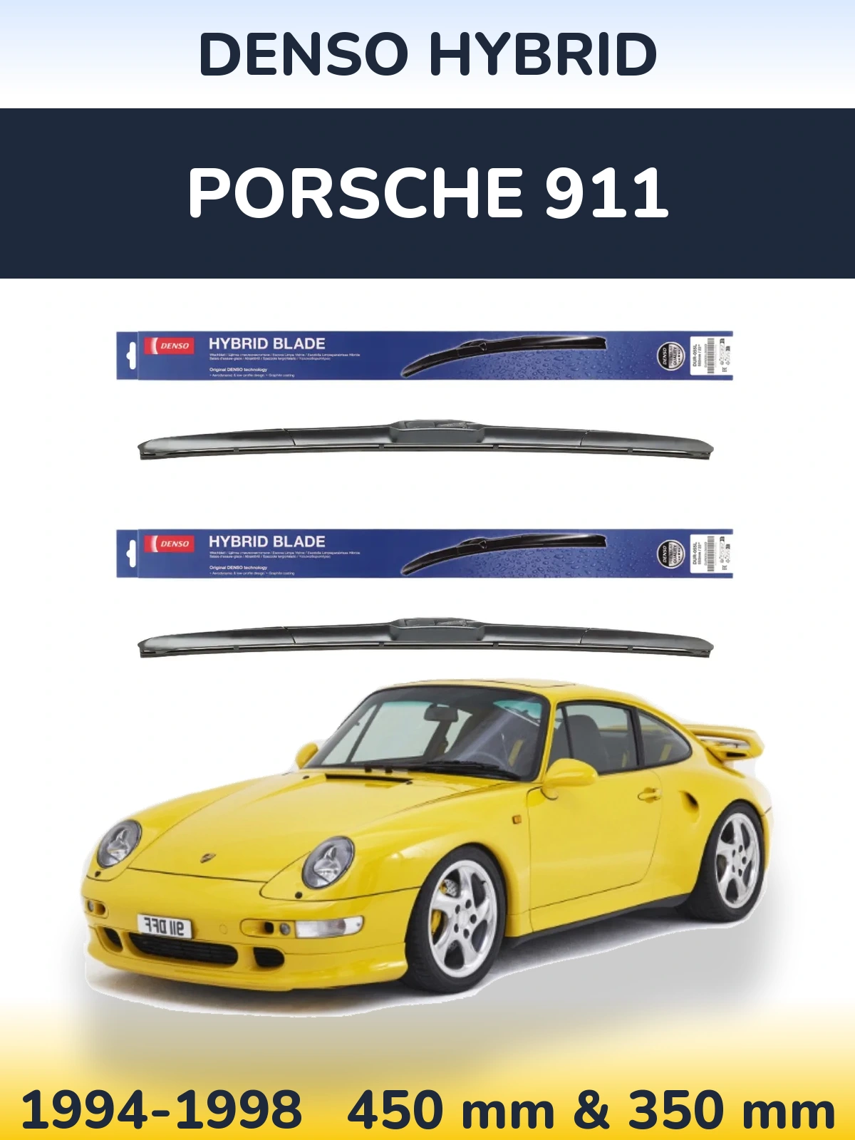 Комплект передних дворников Denso Hybrid 450 & 350 мм для Porsche 911 1994-1998