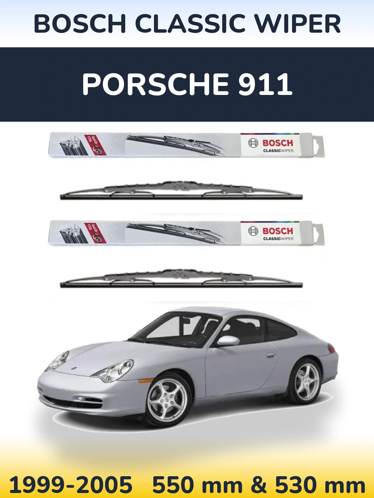 Комплект передних дворников BOSCH Classic Wiper 550 & 530 мм для Porsche 911 1999-2005