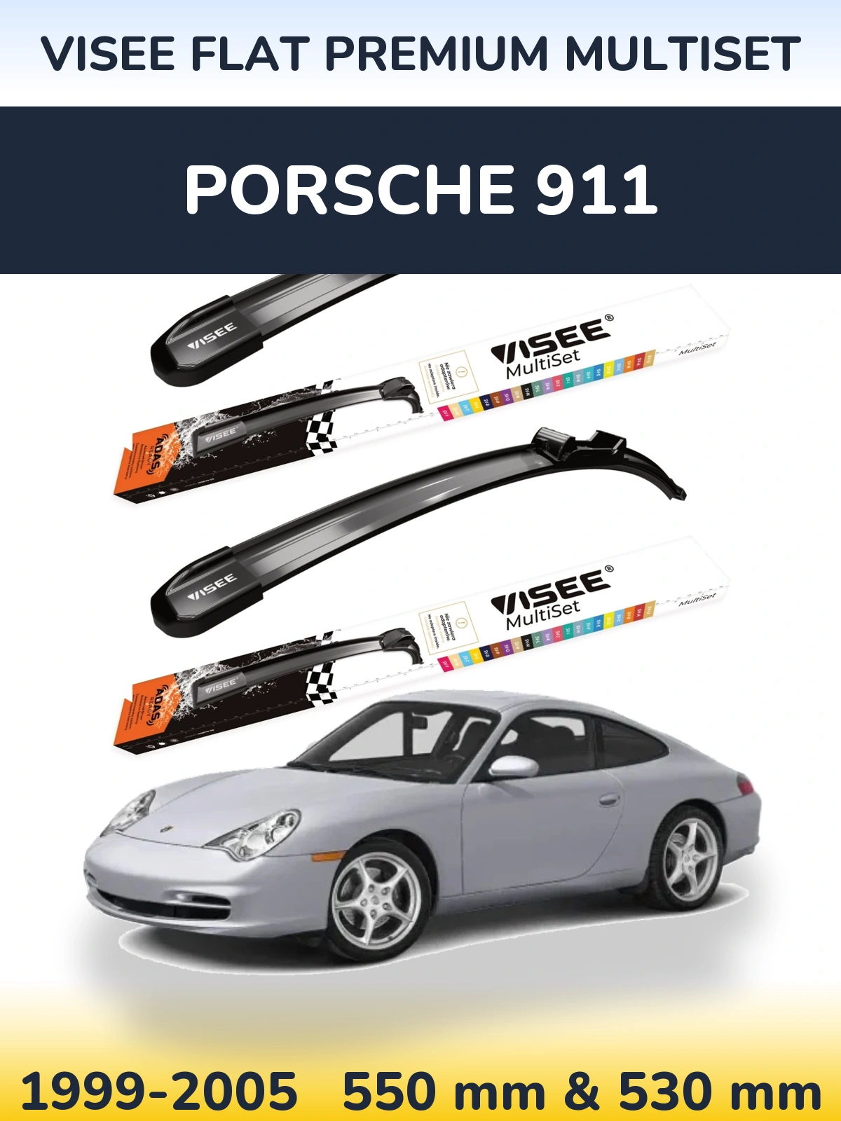 Комплект передних дворников VISEE FLAT PREMIUM MultiSet 550 & 530 мм для Porsche 911 1999-2005