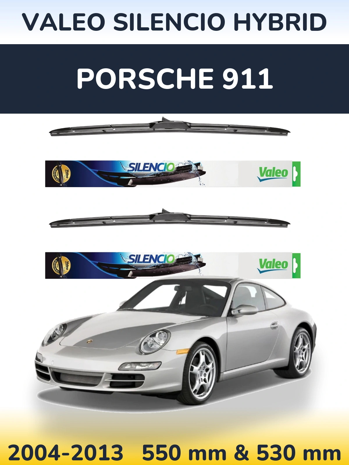 Комплект передних дворников Valeo Silencio Hybrid 550 & 530 мм для Porsche 911 2004-2013