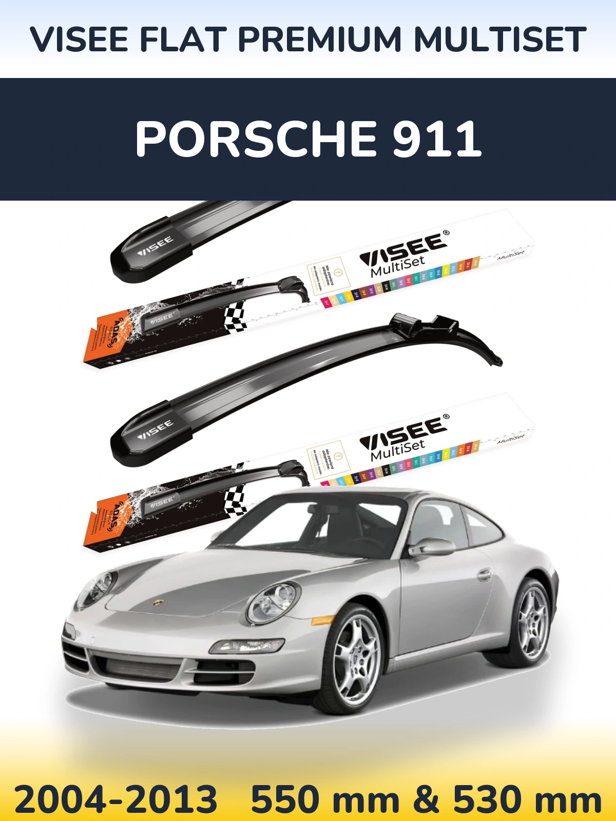 Komplet przednich wycieraczek VISEE FLAT PREMIUM MultiSet 550 & 530 mm do Porsche 911 2004-2013