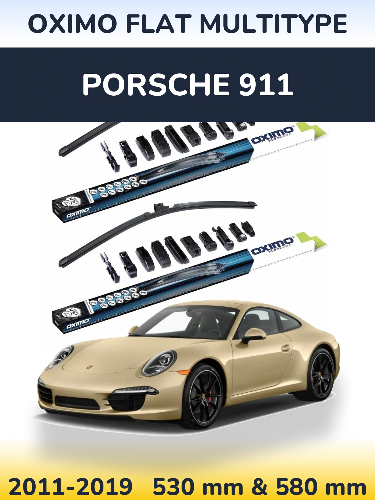 Komplet przednich wycieraczek Oximo Flat MultiType 530 & 580 mm do Porsche 911 2011-2019