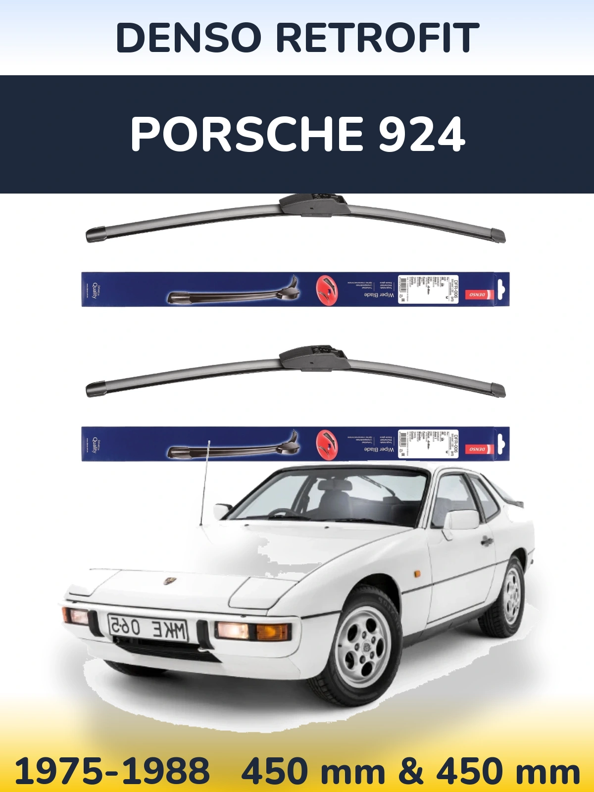 Комплект передних дворников Denso Retrofit 450 & 450 мм для Porsche 924 1975-1988