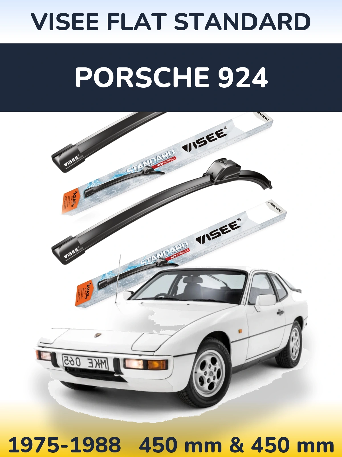 Front wiper blade set VISEE FLAT STANDARD 450 & 450 mm for Porsche 924 1975-1988