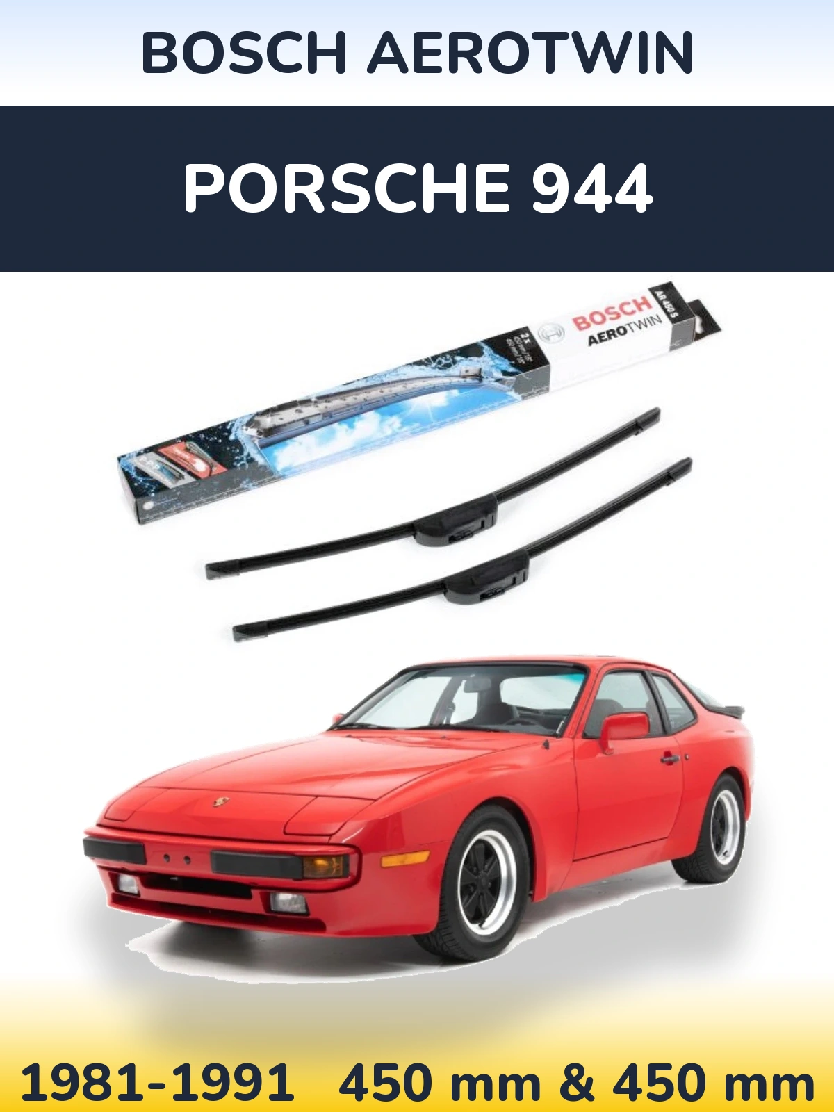 Комплект передних дворников BOSCH AeroTwin 450 & 450 мм для Porsche 944 1981-1991