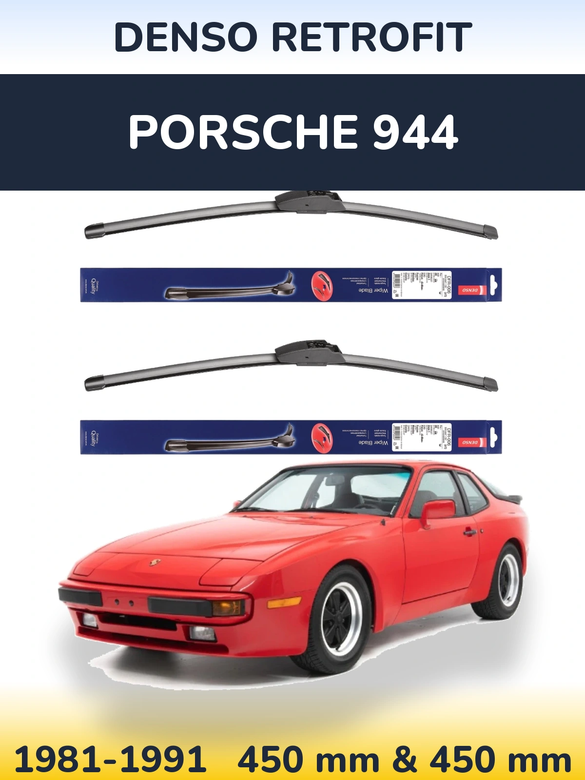 Комплект передних дворников Denso Retrofit 450 & 450 мм для Porsche 944 1981-1991