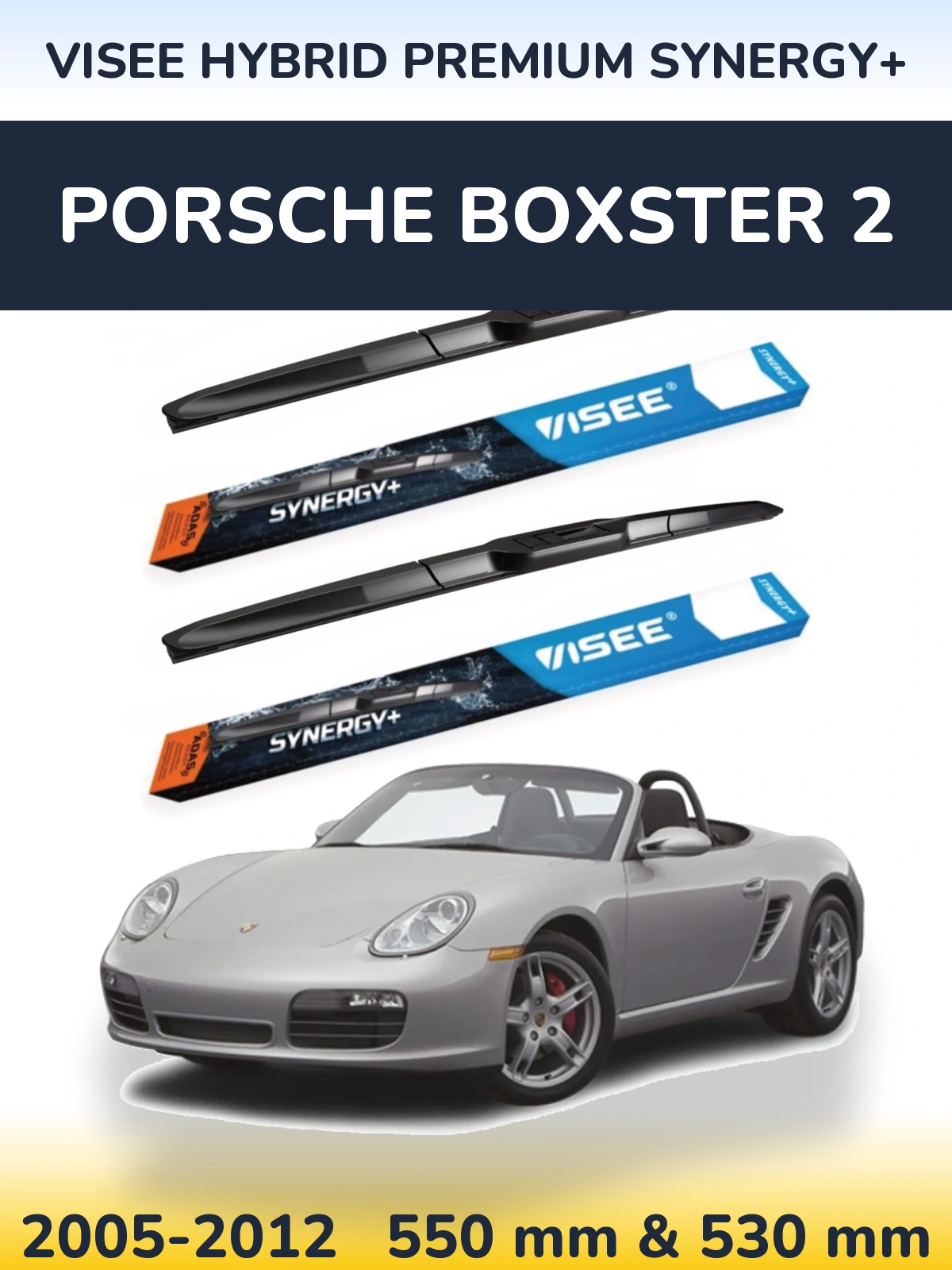 Komplet przednich wycieraczek VISEE HYBRID PREMIUM SYNERGY+ 550 & 530 mm do Porsche Boxster 2 2005-2012