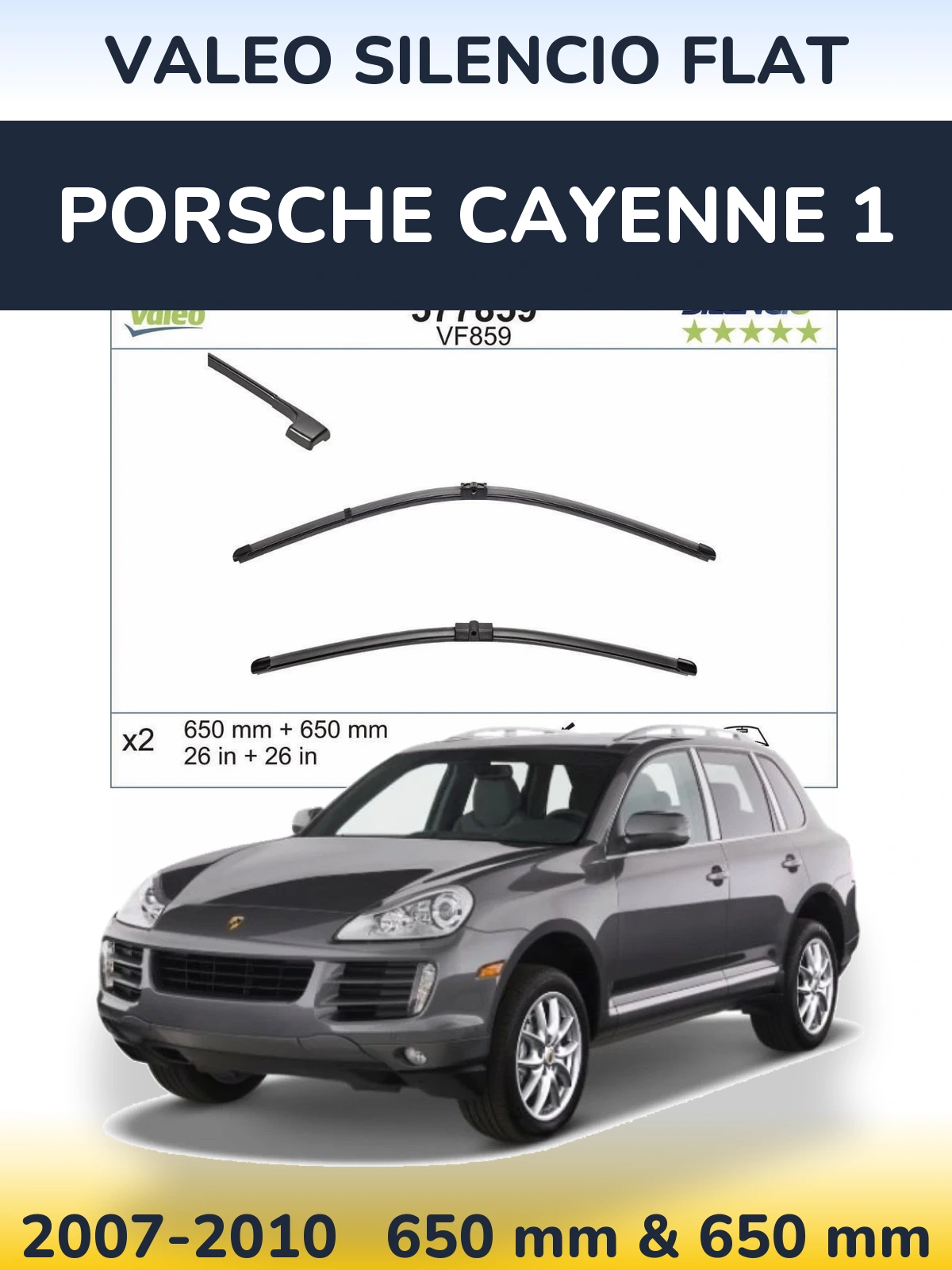 Комплект передних дворников Valeo Silencio Flat 650 & 650 мм для Porsche Cayenne 1 2007-2010