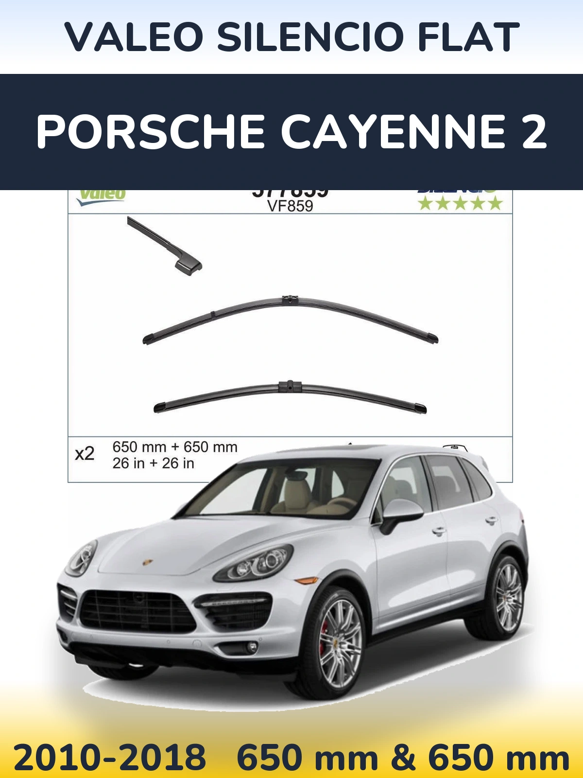 Комплект передних дворников Valeo Silencio Flat 650 & 650 мм для Porsche Cayenne 2 2010-2018