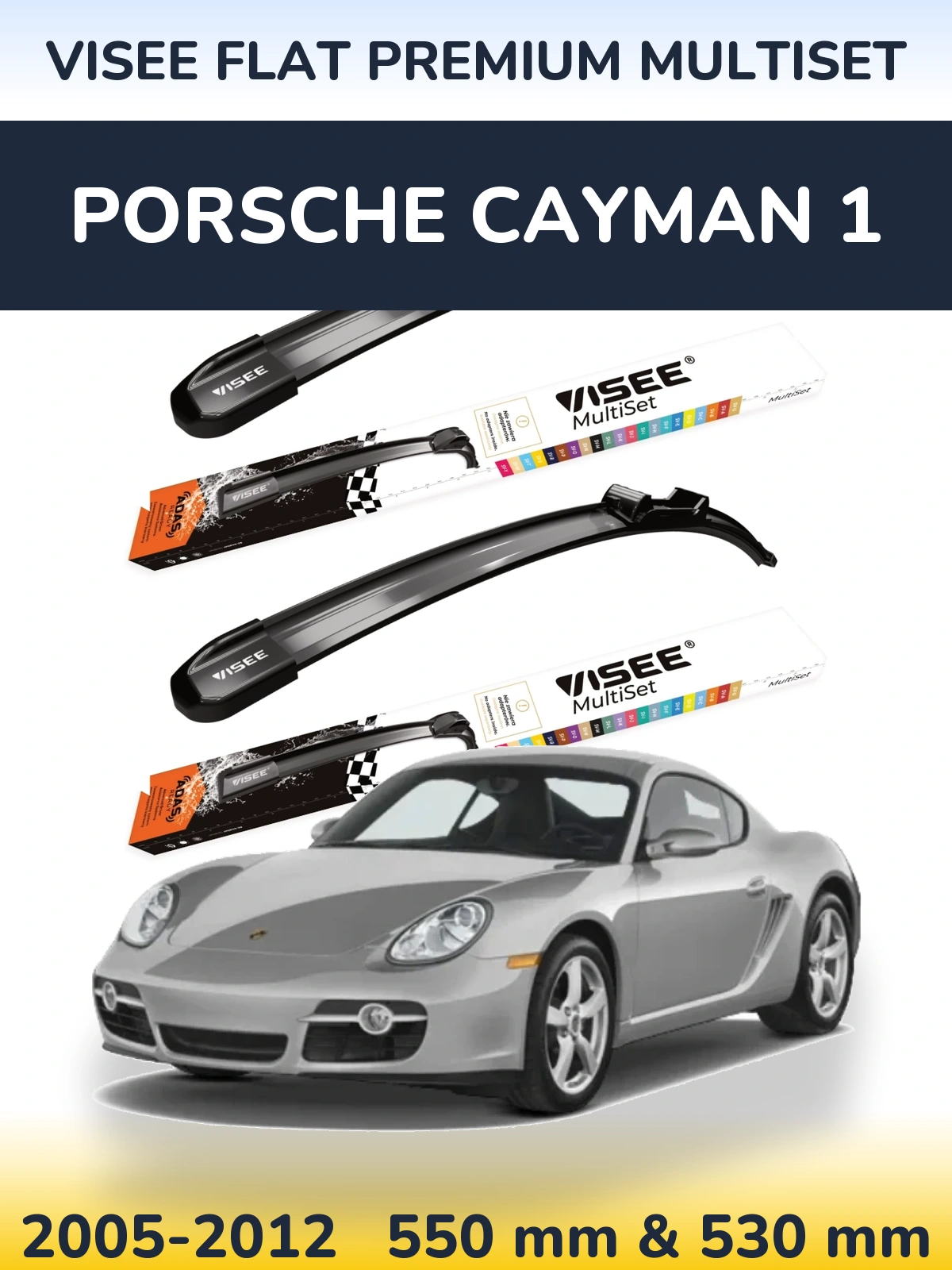 Комплект передних дворников VISEE FLAT PREMIUM MultiSet 550 & 530 мм для Porsche Cayman 1 2005-2012