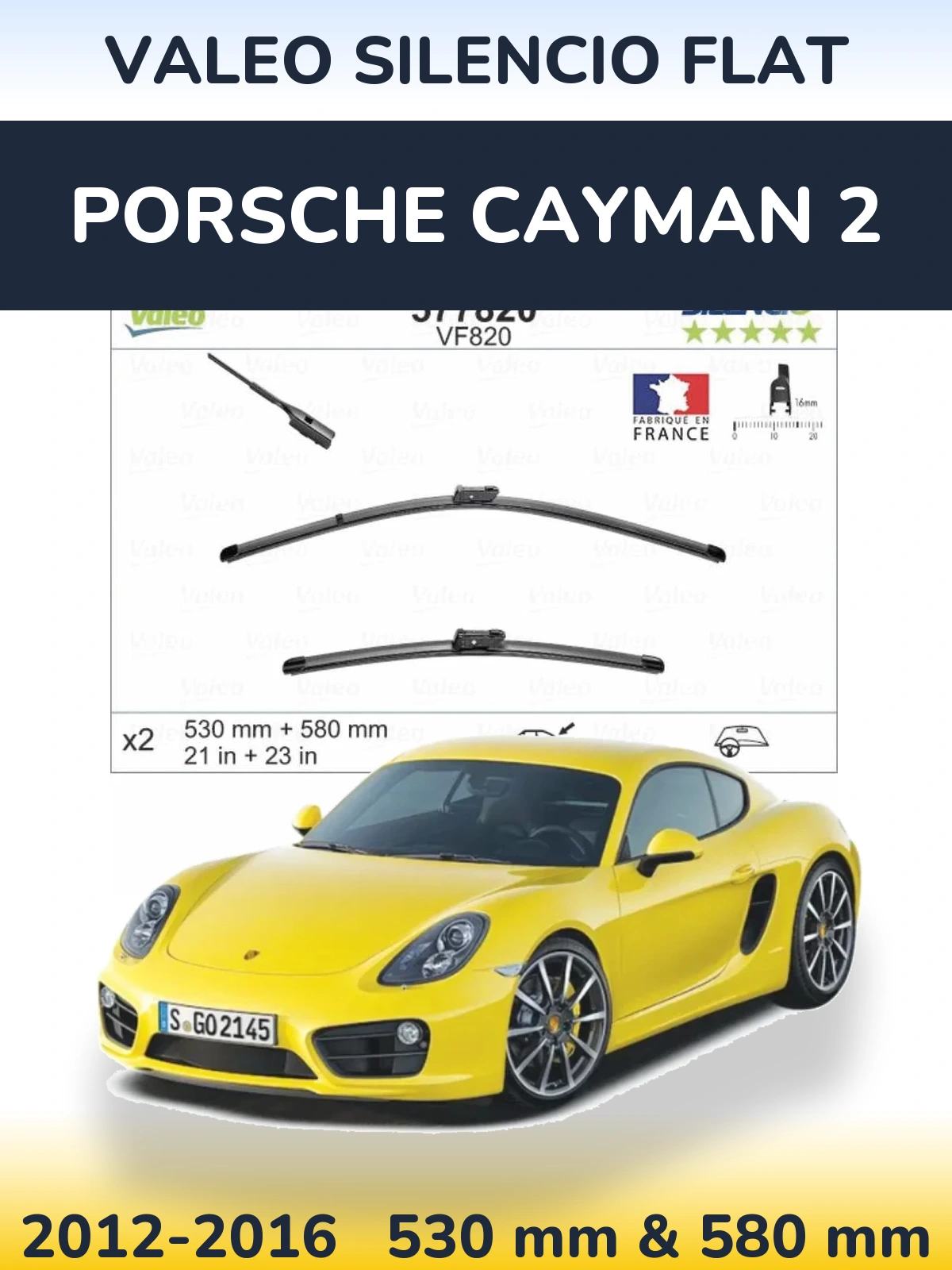 Комплект передніх щіток Valeo Silencio Flat 530 & 580 мм для Porsche Cayman 2 2012-2016
