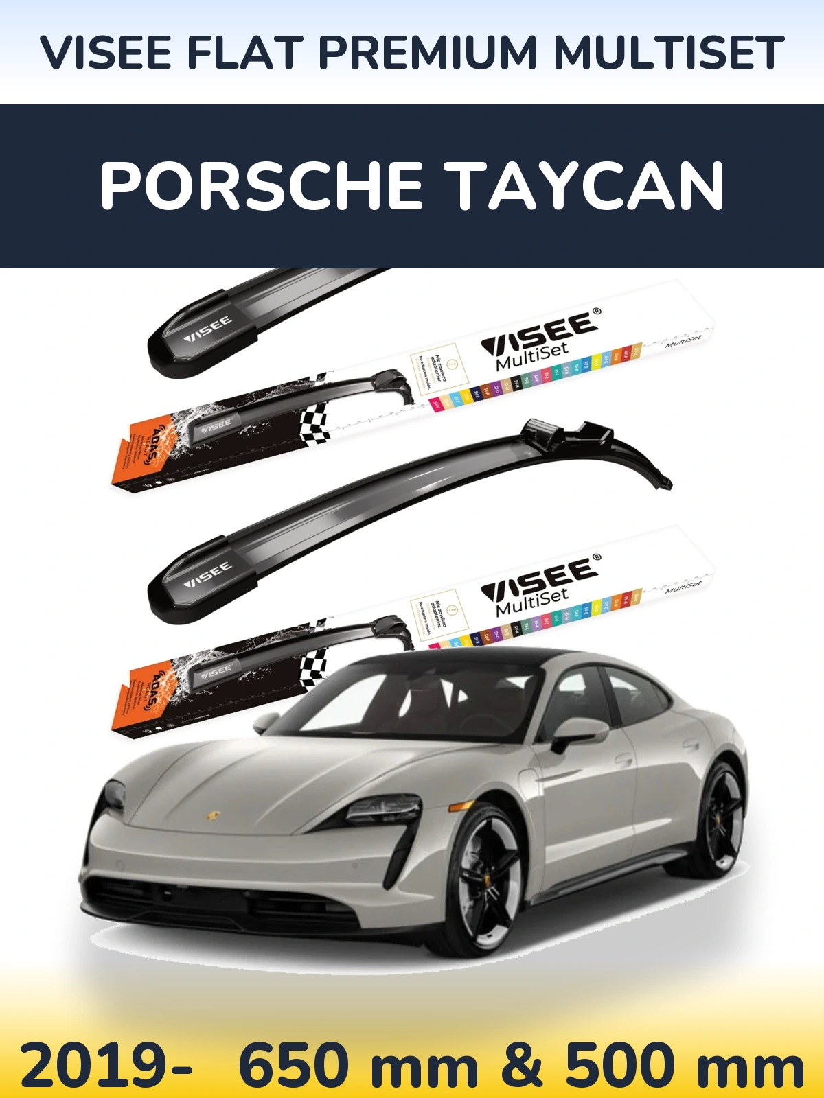 Front wiper blade set VISEE FLAT PREMIUM MultiSet 650 & 500 mm for Porsche Taycan 2019-2026