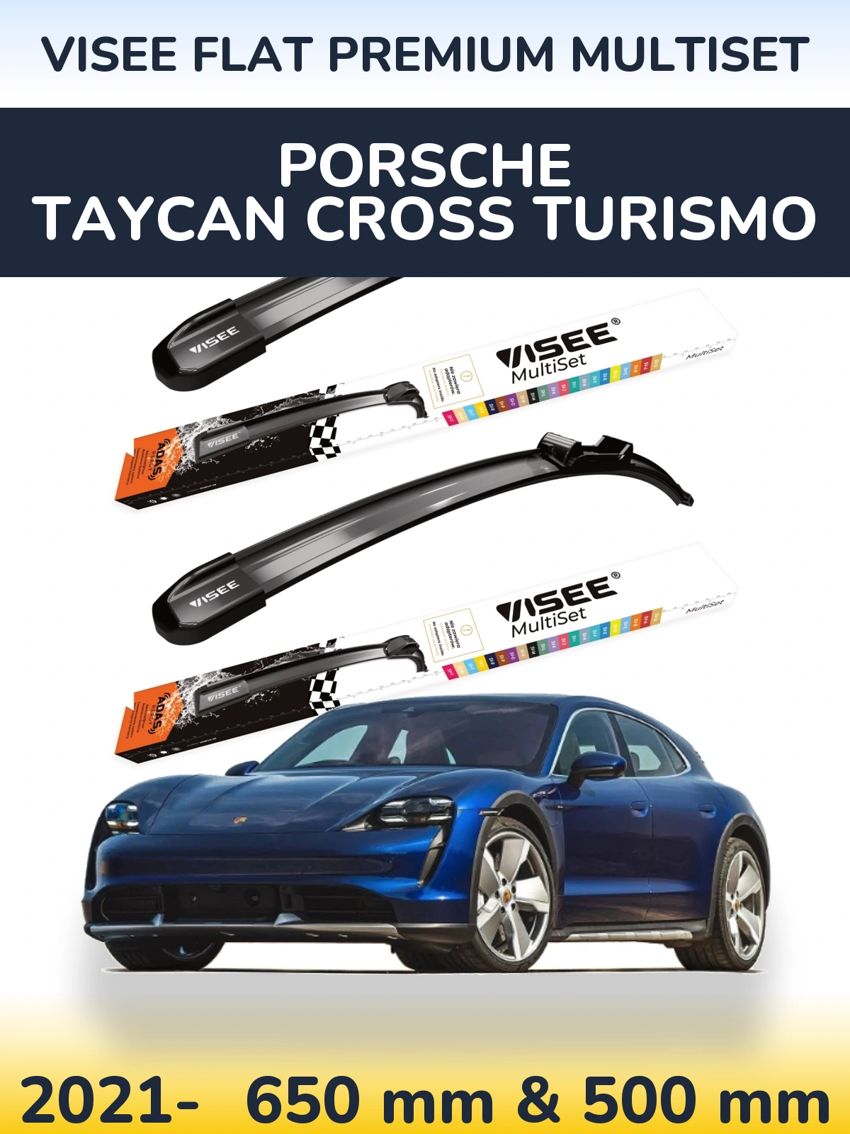Комплект передних дворников VISEE FLAT PREMIUM MultiSet 650 & 500 мм для Porsche Taycan Cross Turismo 2021-2026