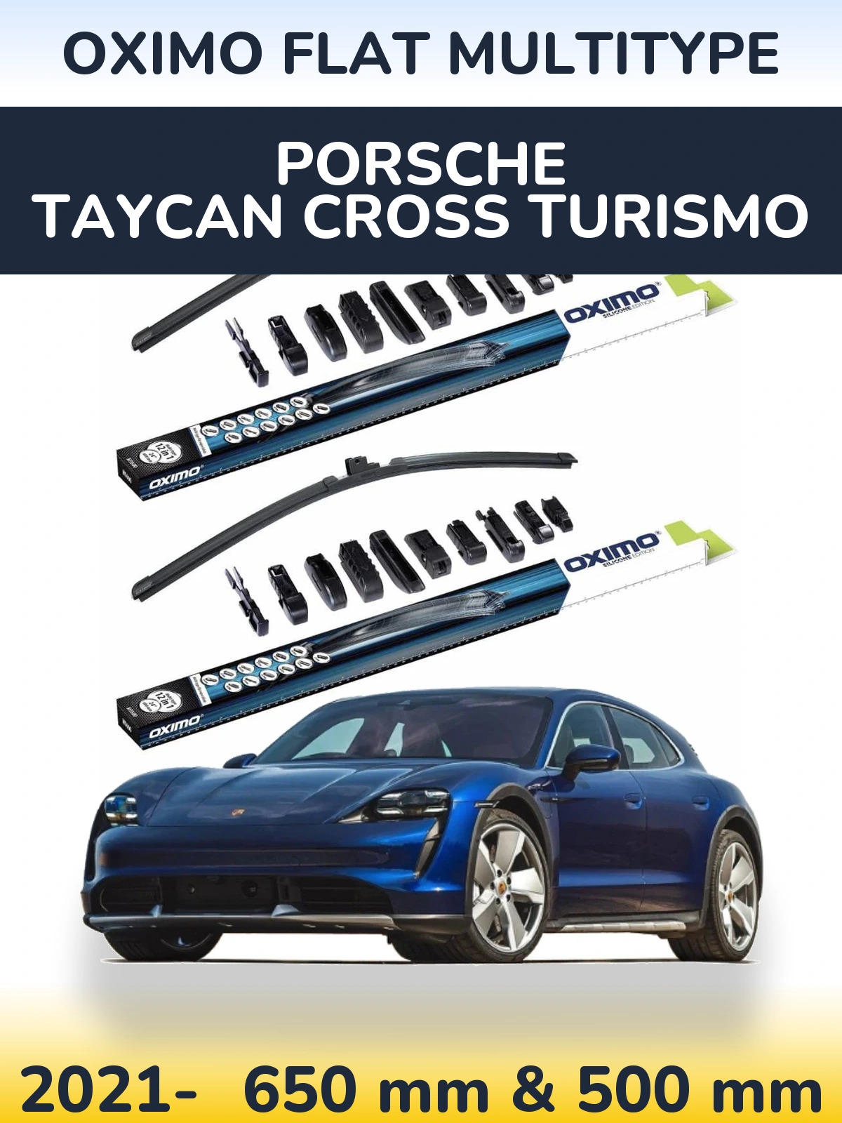 Комплект передних дворников Oximo Flat MultiТипe 650 & 500 мм для Porsche Taycan Cross Turismo 2021-2026