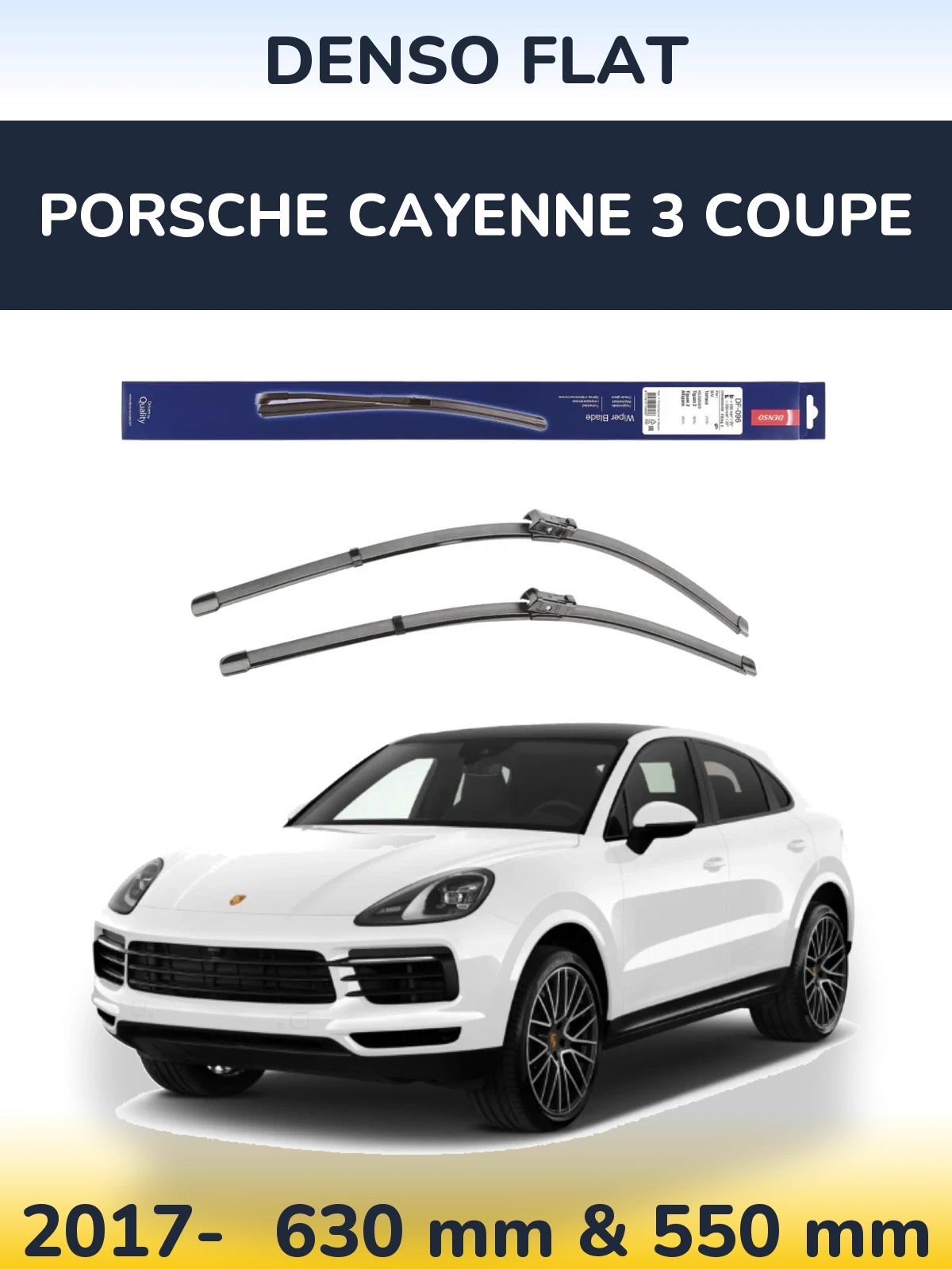 Front wiper blade set Denso Flat 630 & 550 mm for Porsche Cayenne 3 Coupe 2017-2026