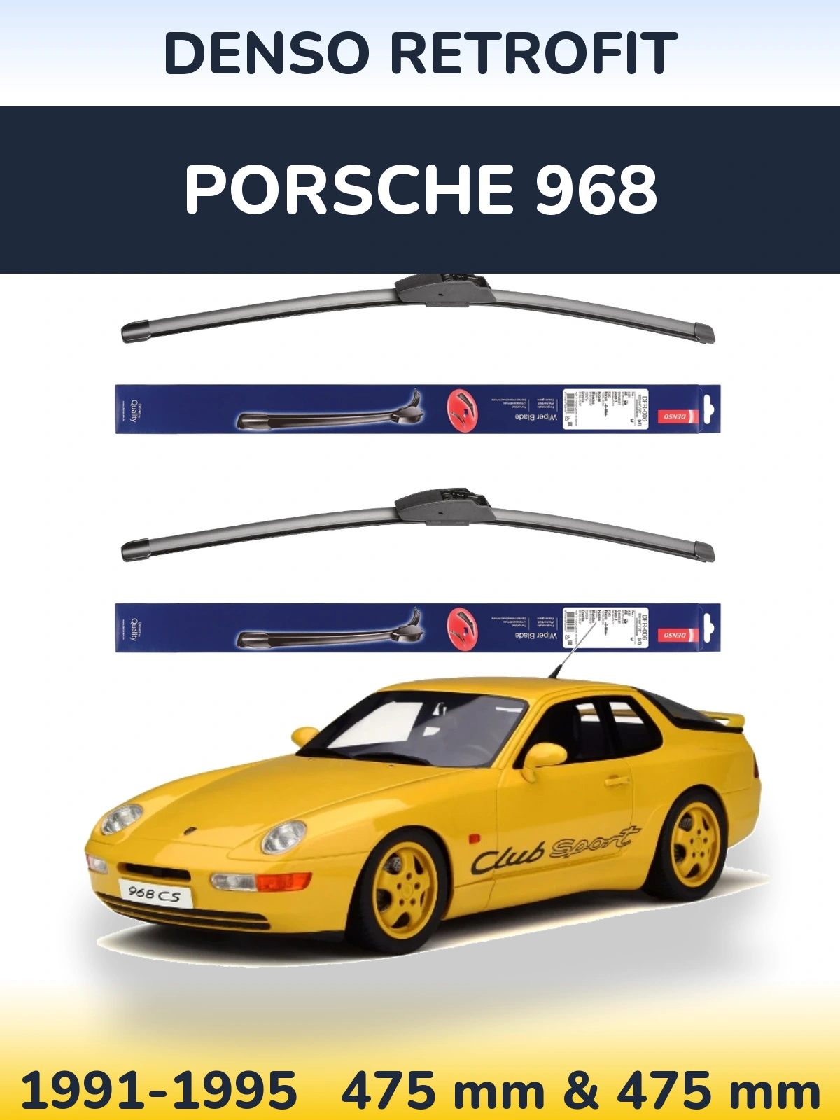 Front wiper blade set Denso Retrofit 475 & 475 mm for Porsche 968 1991-1995